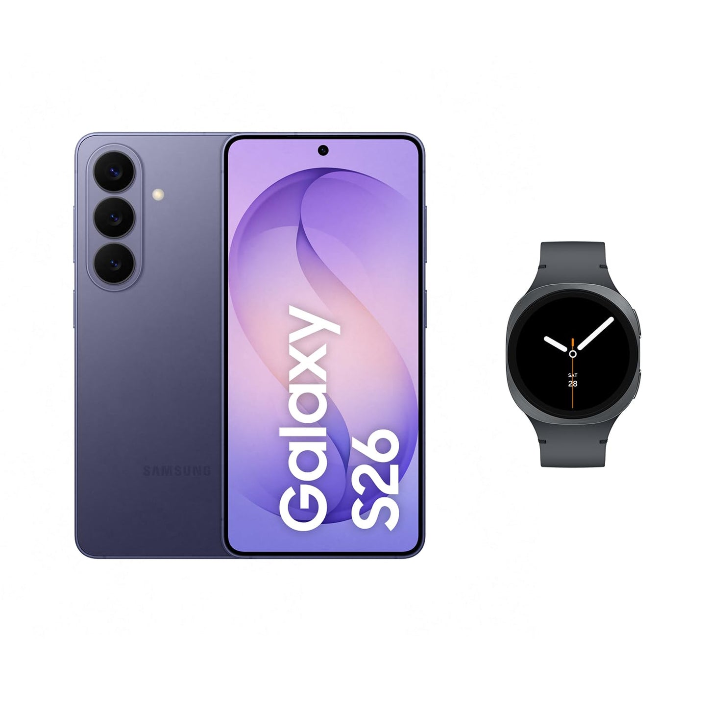 Samsung Galaxy S26 AI smartphone with Galaxy AI, no contract, mobile phone with Android, 12 GB RAM, 512 GB storage, AP processor, Cobalt Violet, 3 year manufacturer's warranty, incl. Galaxy Watch8 40mm Black