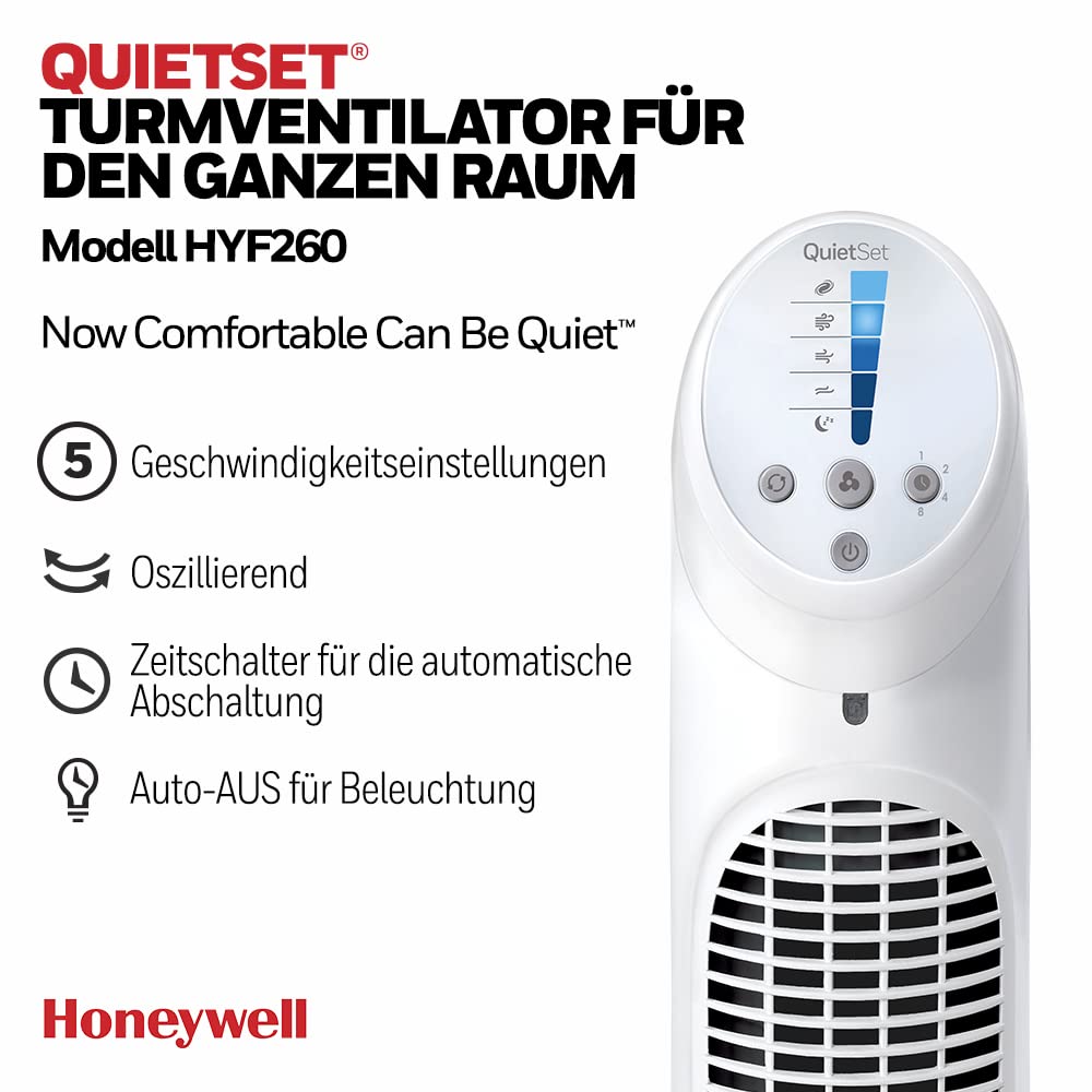 Honeywell QuietSet Oscillating Tower Fan White