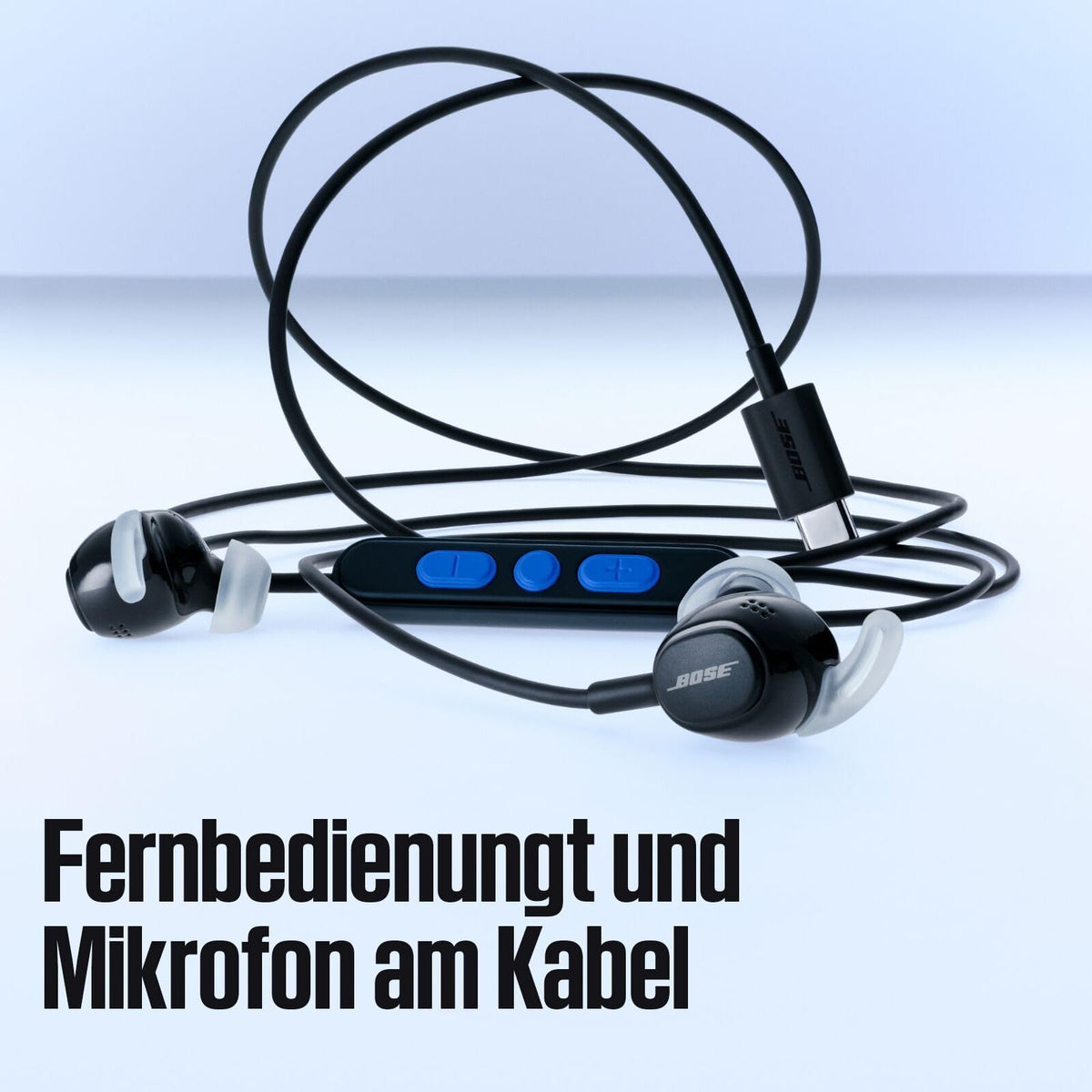 Bose wired Noise-Cancelling Earbuds – In-ear headphones, USB-C connection, with carrying case, remote control, and microphone on the cable, Black - 906940-0010