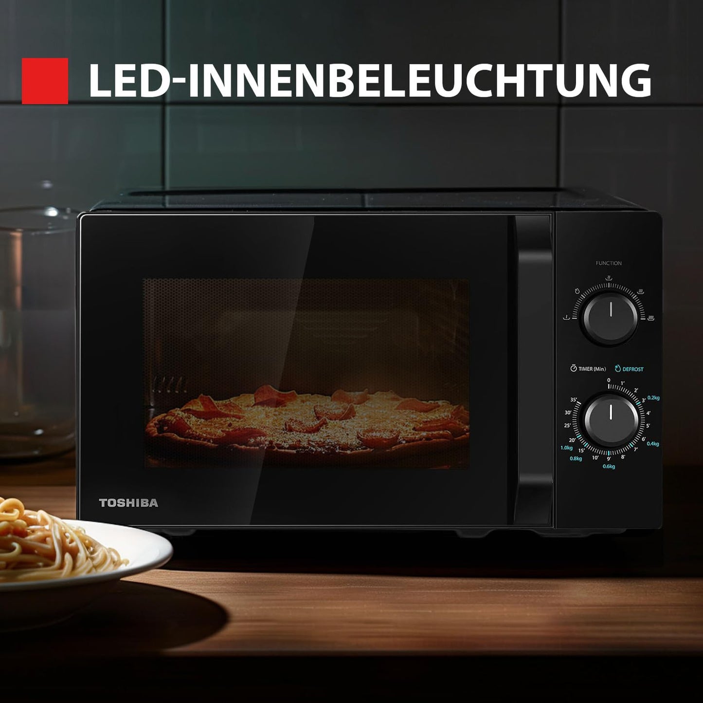 Toshiba MW2-MM20PF(BK) microwave/solo microwave/20L/800W/5 power levels with practical defrost function/LED lighting in the interior/black