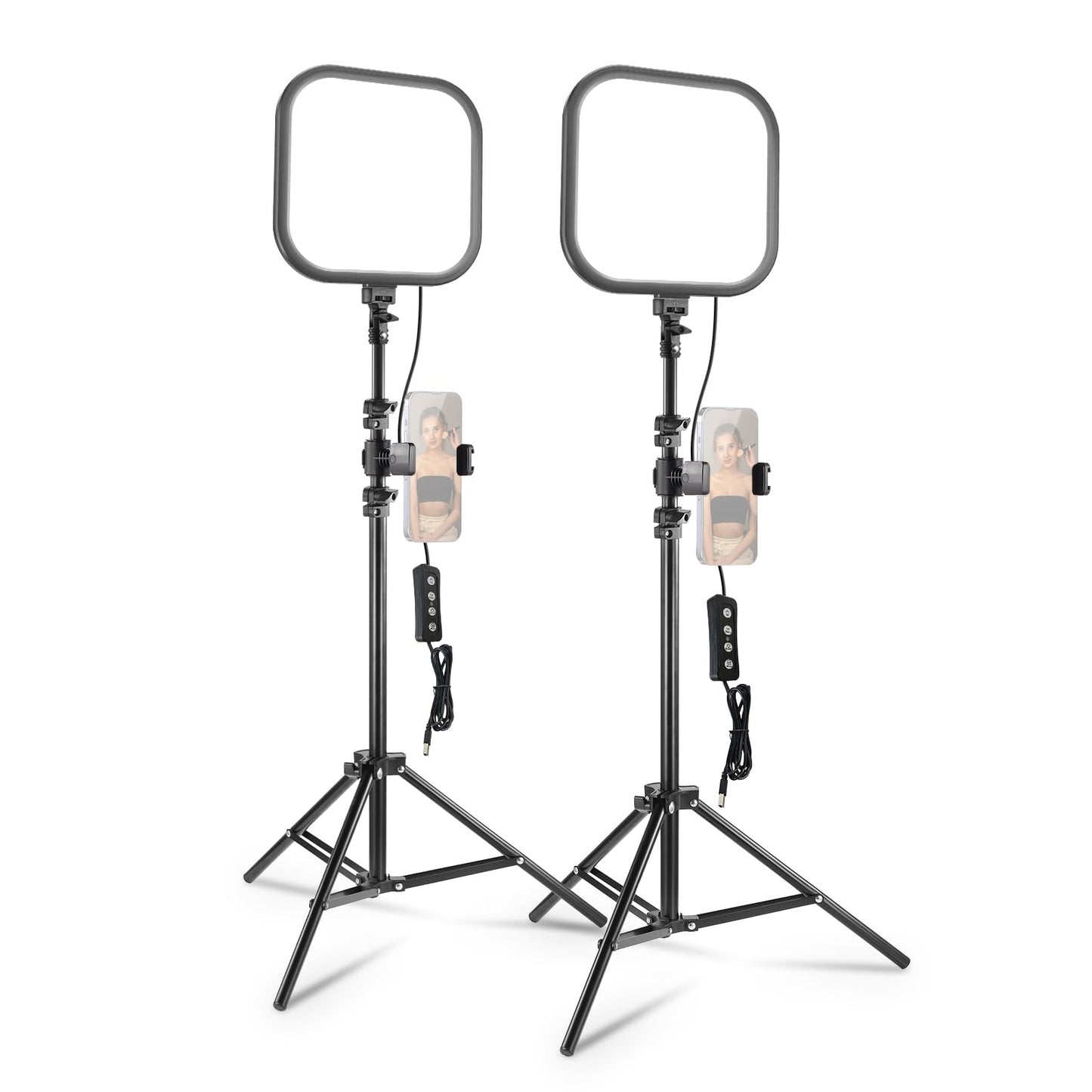 NEEWER video light LED panel light, pack of 2, 15W 10.8" photo light lighting set with 63" tripod/mobile phone holder, Edge Lit Bi Color dimmable studio light 816Lux CRI95+ for photography film streaming L220