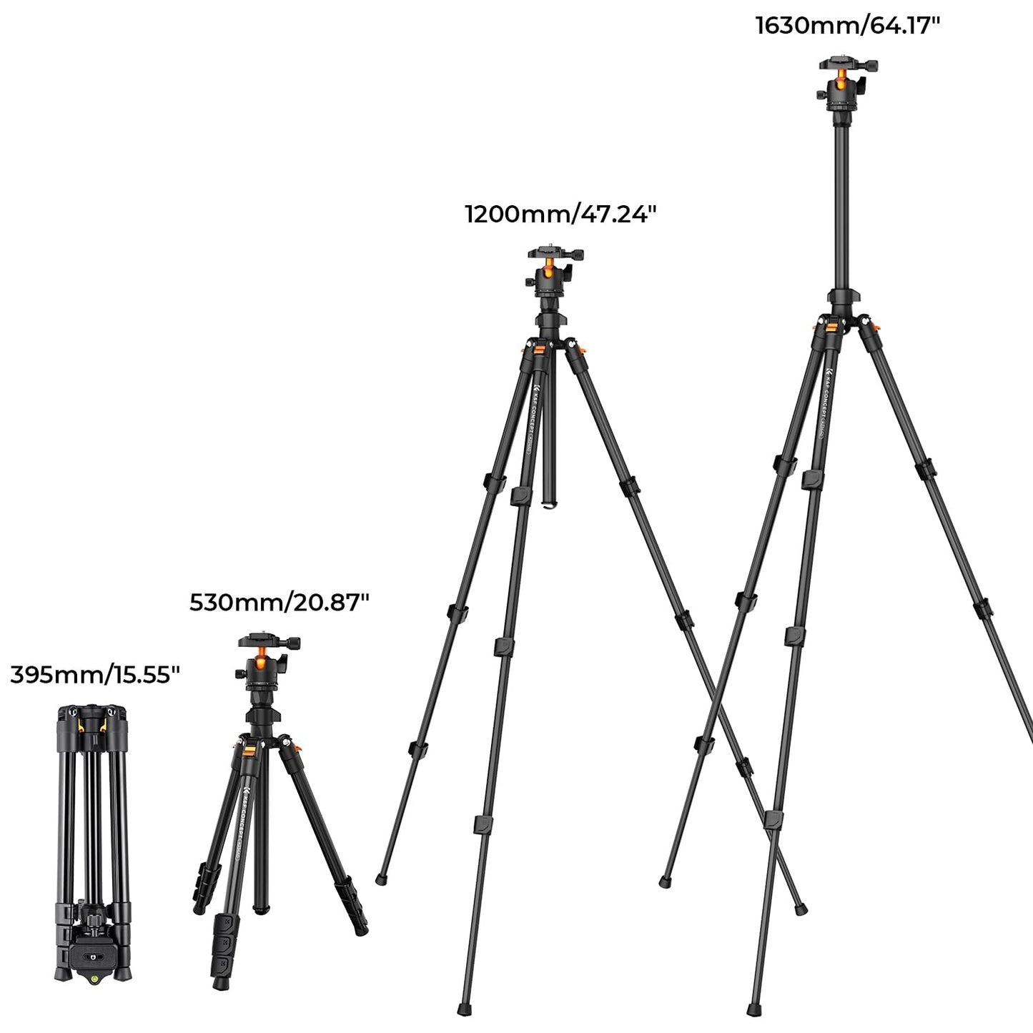 K&F CONCEPT O234A1 mobile phone tripod, 163cm camera tripod, tripod for on the go, tripod for smartphone with mobile phone holder, aluminum travel tripod - K234A0+BH-28L