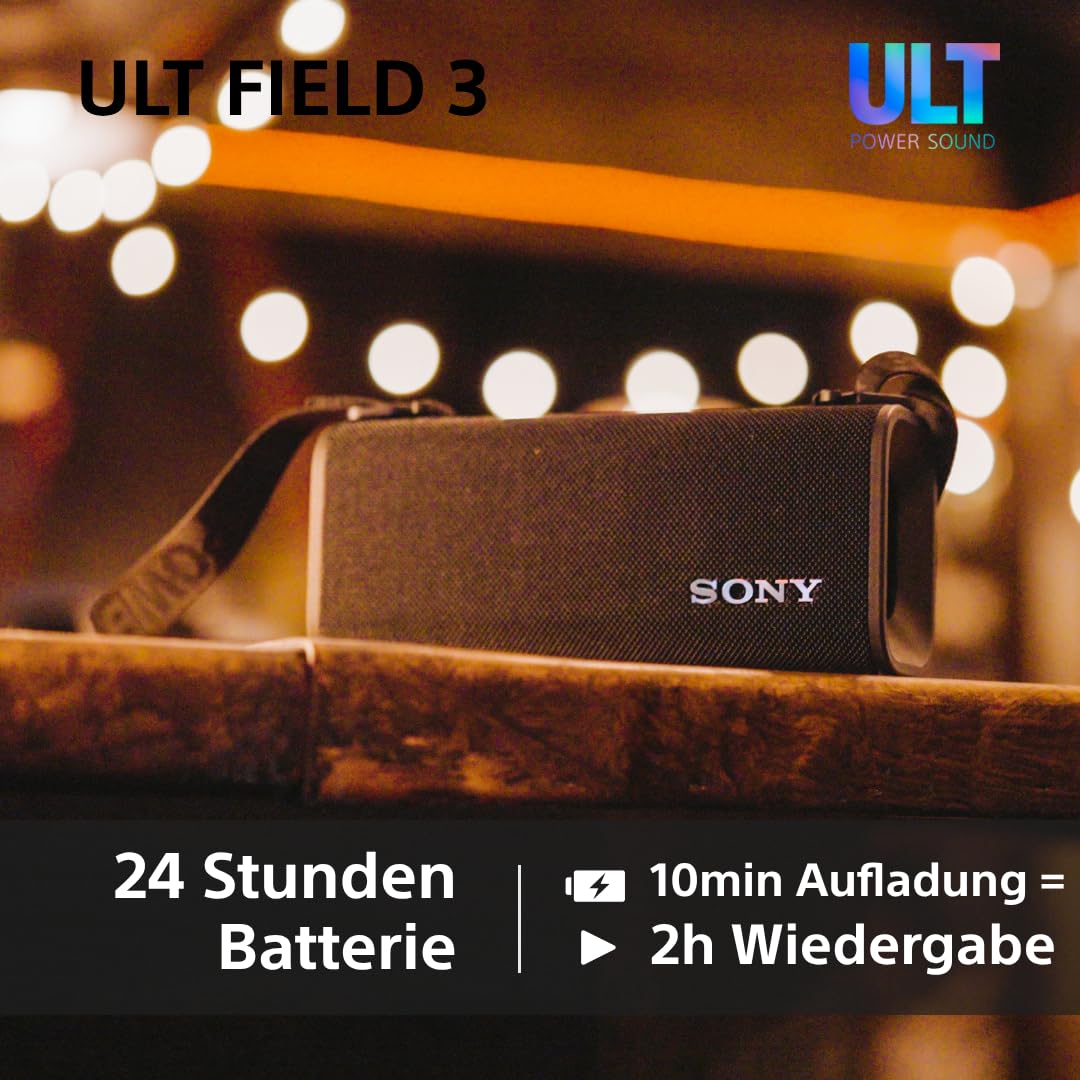 Sony ULT Field 3 - Portable Bluetooth Speaker with ULT Power Sound, 24 Hour Battery, IP67, Waterproof, Dustproof, Shockproof, Detachable Shoulder Strap, Compact - Off-White - SRSULT30W.CE7