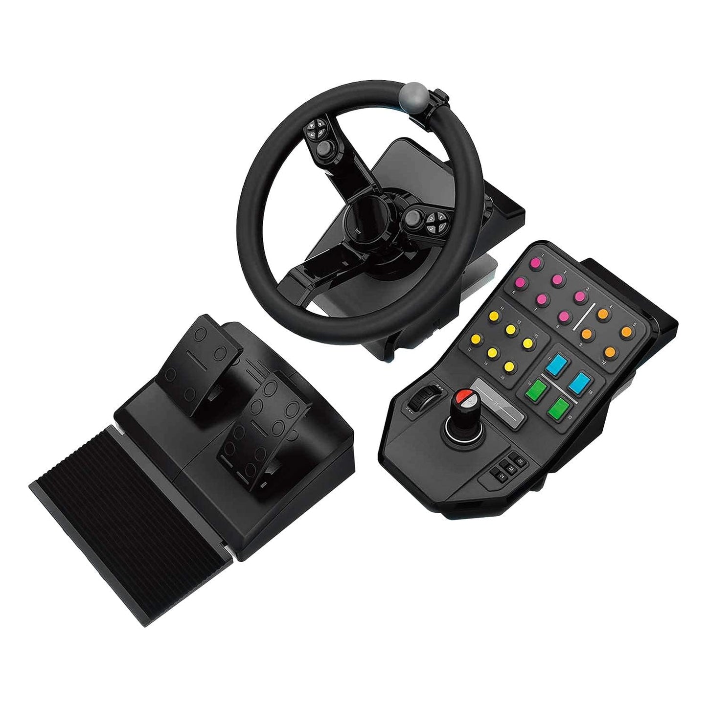 Logitech G Saitek Farm Sim Controller, Farming Simulator Bundle consisting of steering wheel, control console, gas and brake pedals, 900° steering range, 38+ buttons, USB port, PC/Mac - black - 945-000063