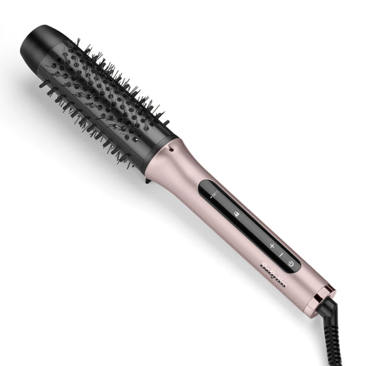 BaByliss Volume Boost Thermal Hot Air Brush – 38mm heating brush with curling function, ion frizz control, 4 temperature settings, multi-voltage capability, Pink/Black, HSB200E