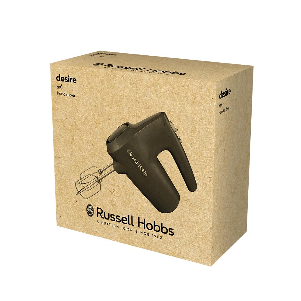 Russell Hobbs Hand Mixer, Red, 350 Watt, with Whisk and Dough Hooks - 27152-56