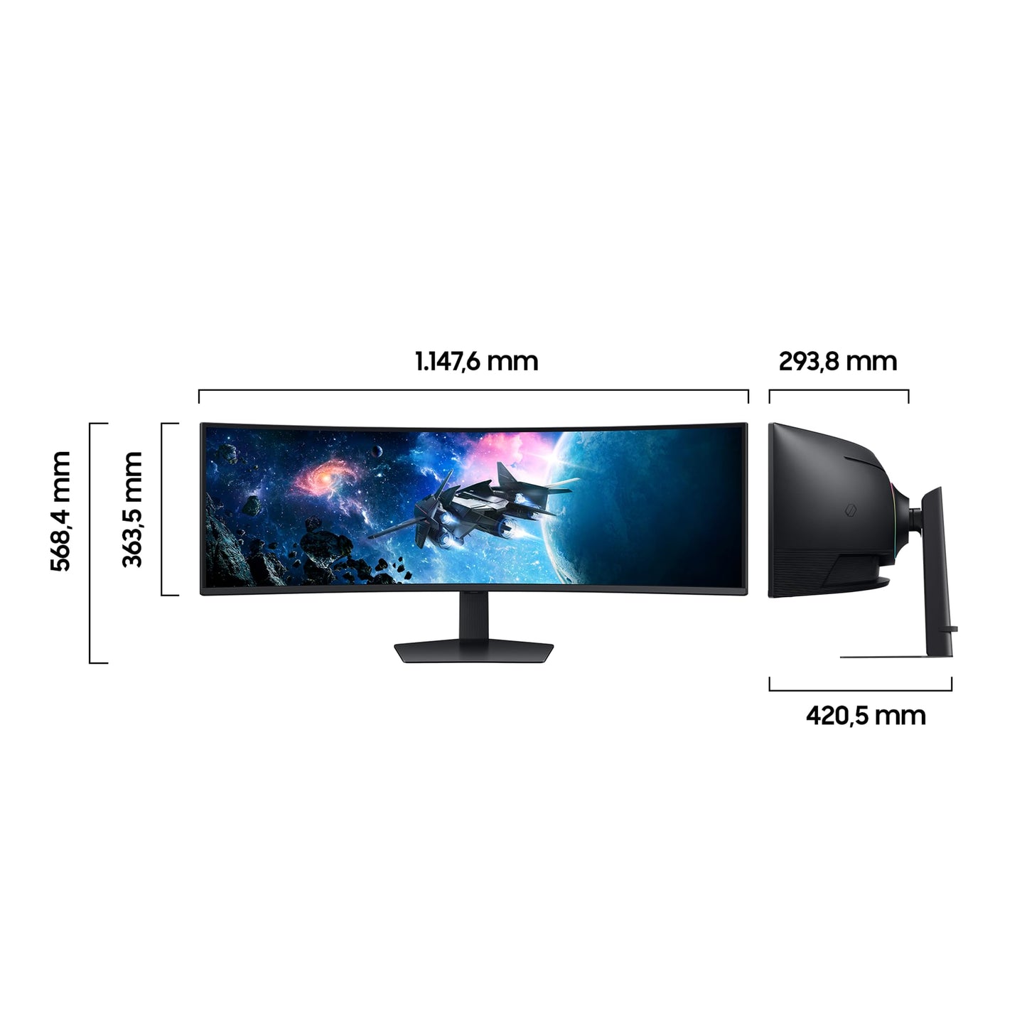 Samsung Odyssey G95C Curved Gaming Monitor, 49 inch, VA panel, 5,120 x 1,440 pixels, VESA DisplayHDR 1,000, HDR10+ Gaming, Freesync Premium Pro, refresh rate 240 Hz, response time 1 ms (G/G) - LS49CG954EUXEN