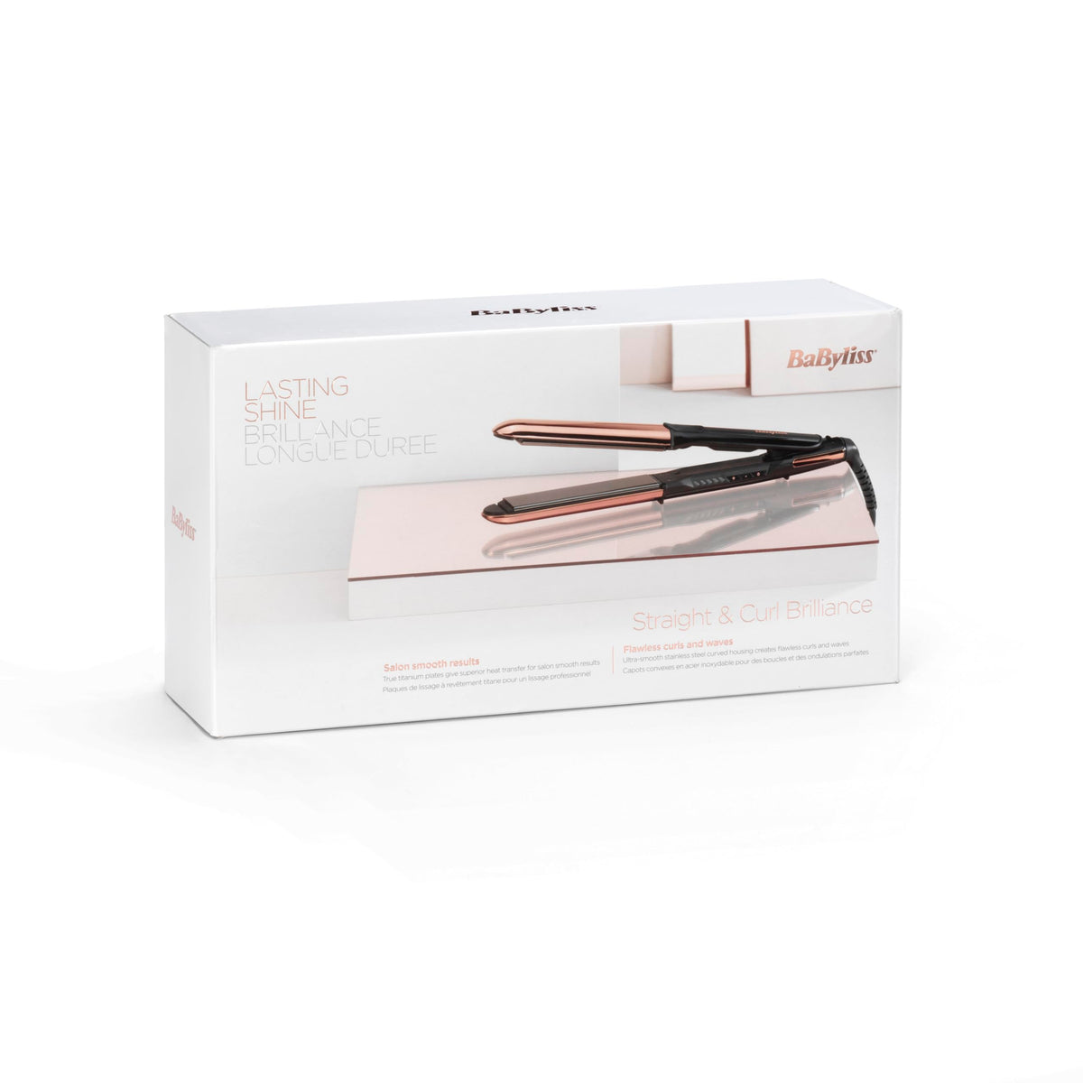 BaByliss Straight And Curl Brilliance Placă de îndreptat – Plăci din titan, tehnologie anti-frizz cu ioni, încălzire rapidă în 15 secunde, bucle și îndreptare, 5 niveluri de temperatură până la 235°C, ST482E