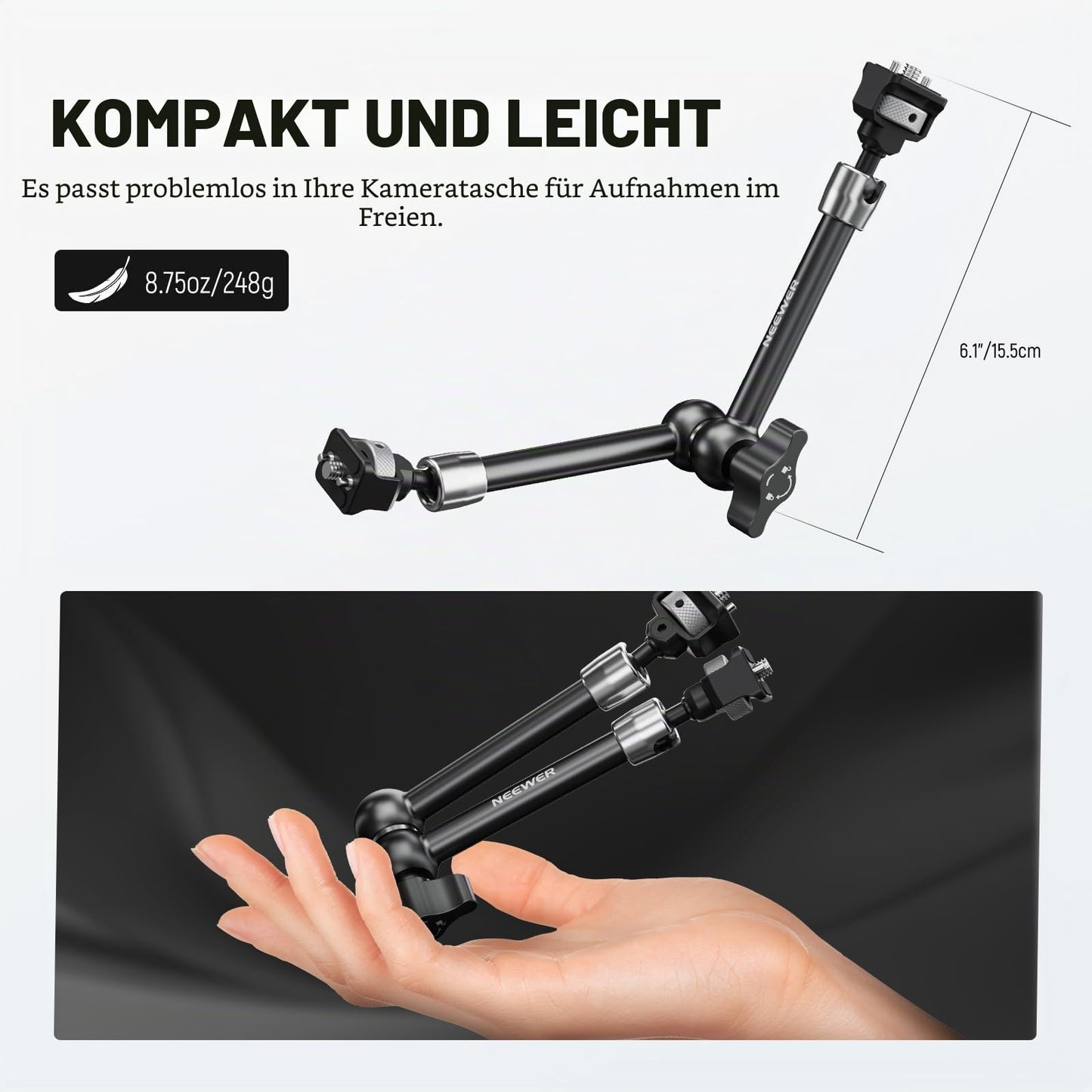 NEEWER 11" joint magic arm, 360° ball heads positioning pins for camera monitor mount with 1/4" screws for DSLR action camera monitor video light compatible with SmallRig Cage Rig ST16
