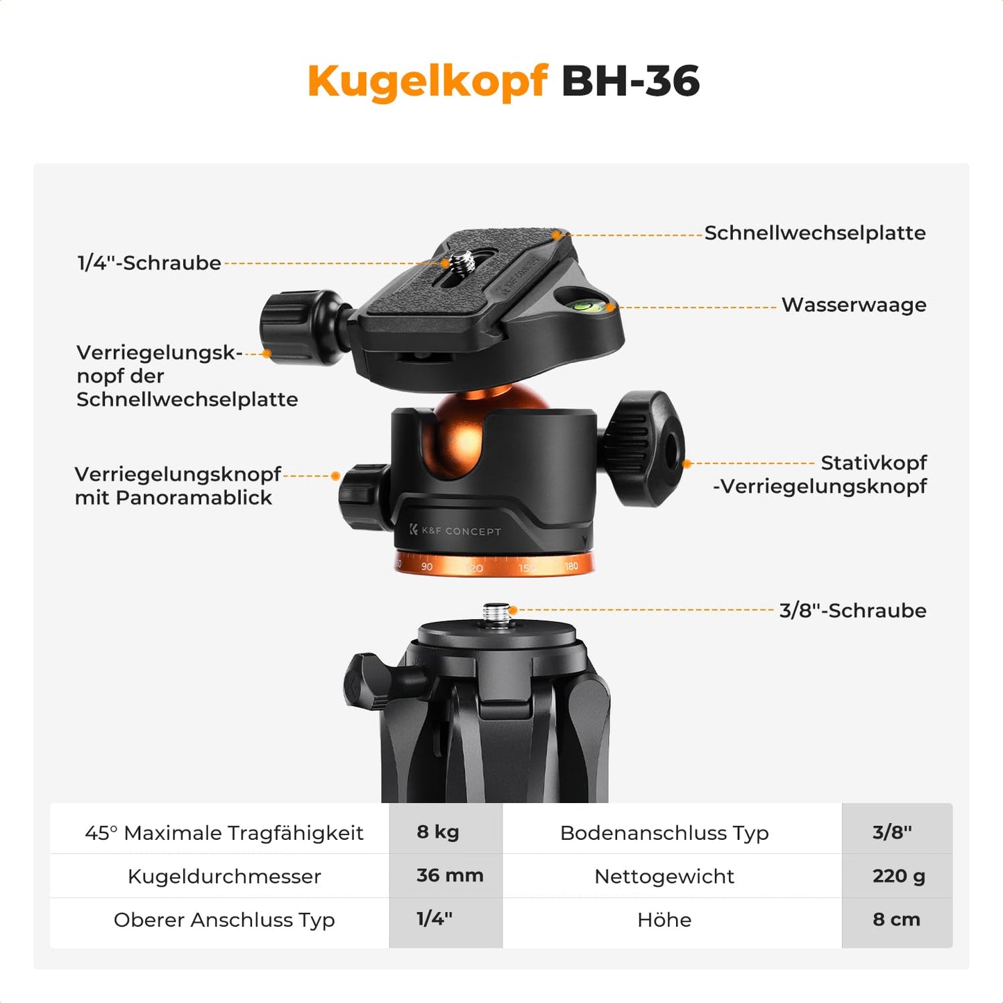 K&F CONCEPT Black Aluminum Camera Tripod S255A3+BH-36.190cm Mobile Phone Tripod, Tripod for Canon Nikon Sony Camera/DSLR/Camcorder, Tripod for Smartphone, Travel Tripod with Mobile Phone Tablet Holder