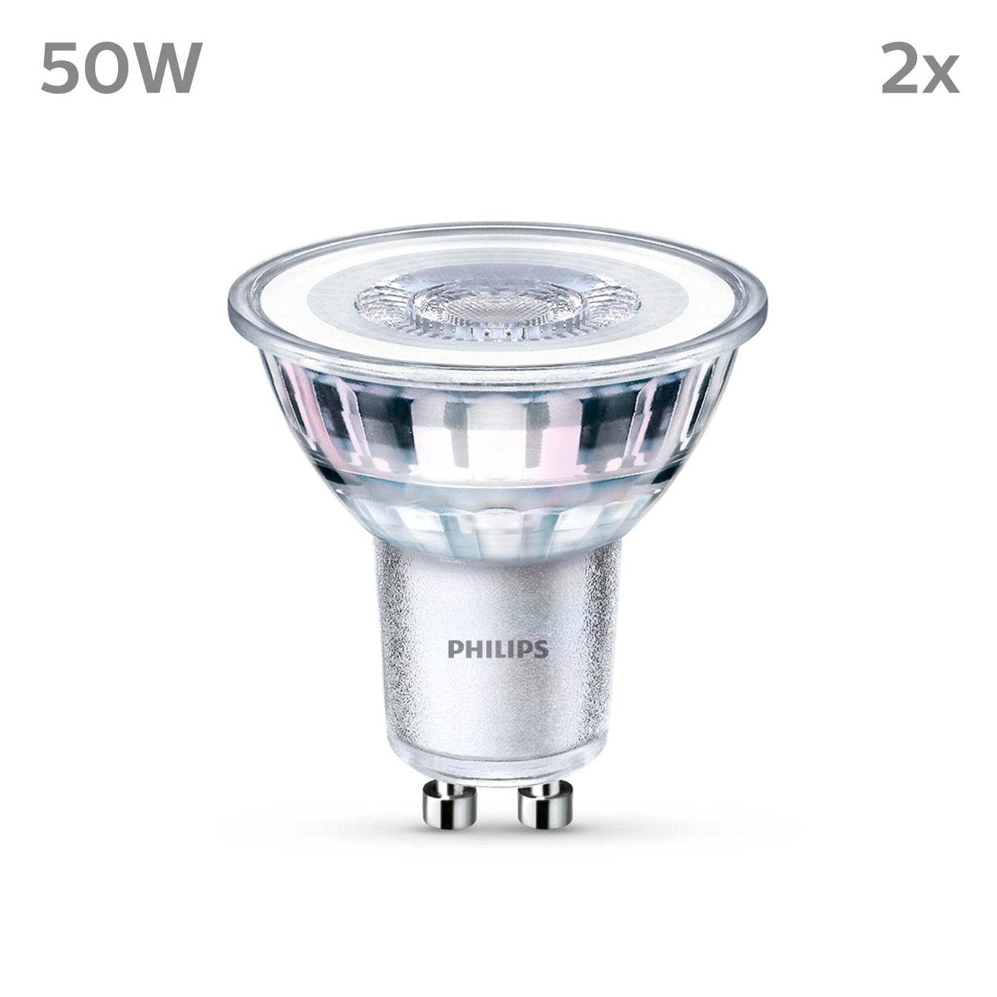 Philips Classic LED GU10 lamp, 50W, clear, neutral white, not dimmable, double pack, cool white - 929001218232
