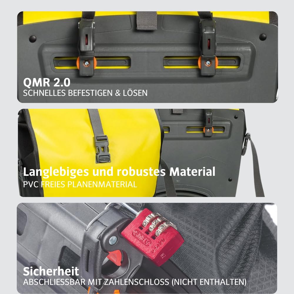 VAUDE bicycle bag for luggage rack Aqua Back Single 1 x 24 L in yellow, rear wheel bag waterproof, bicycle luggage rack bag at the back, easy attachment - Made in Germany - 12413