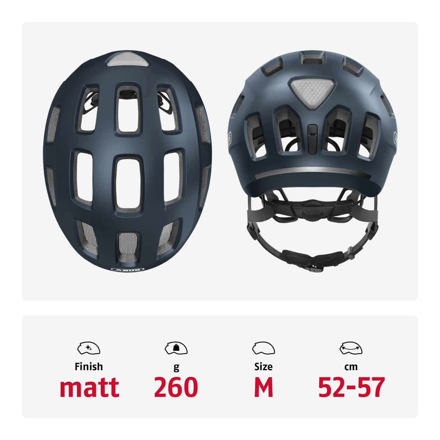 ABUS Youn-I 2.0 bicycle helmet - with light for children, teenagers and young adults - for girls and boys - blue, size M (52-57 cm) - BA-A-865