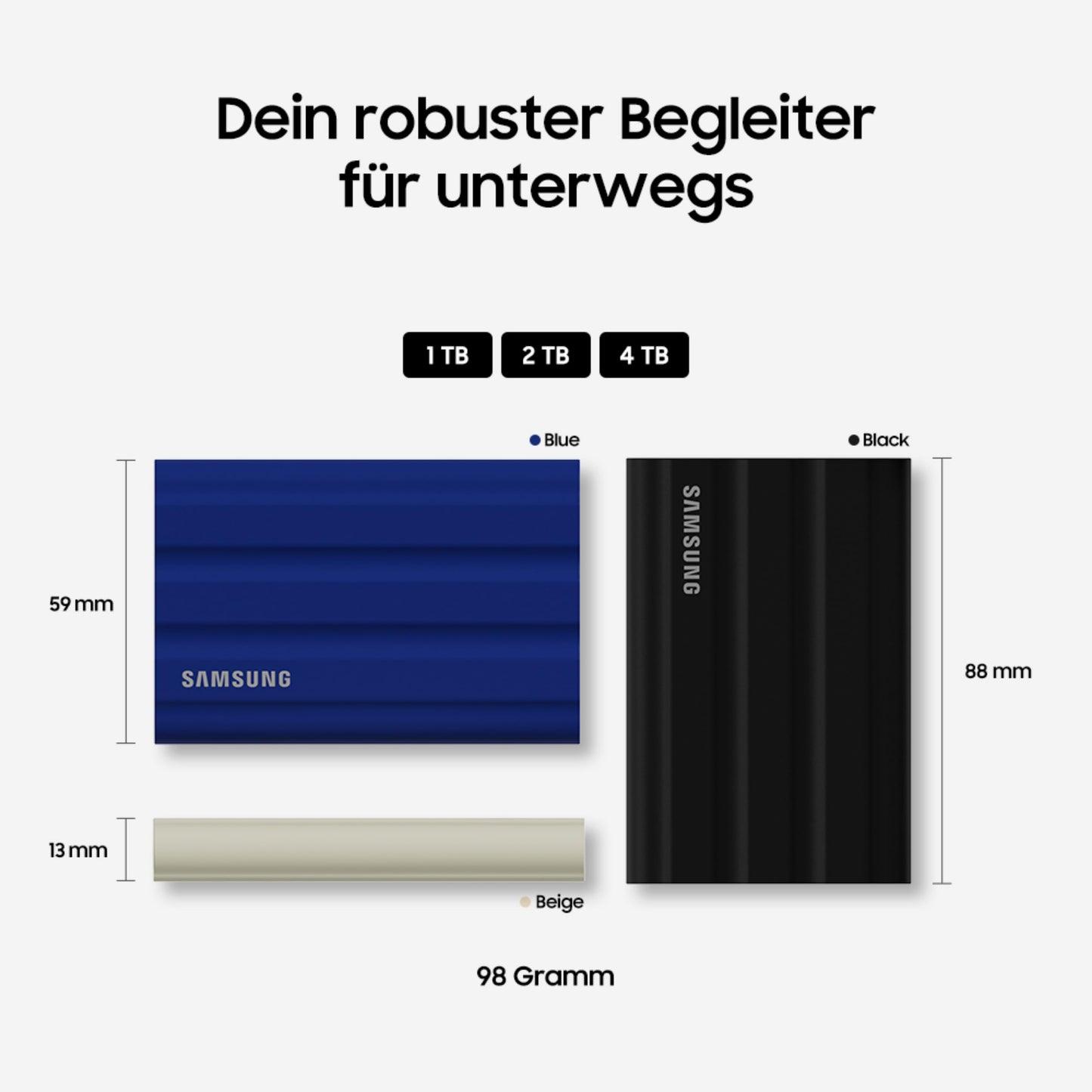 Samsung Portable SSD T7 Shield, 2 TB, USB 3.2 Gen.2, 1,050 MB/s read, 1,000 MB/s write, robust external hard drive outdoor for Mac, PC and smartphone, beige, MU-PE2T0K/EU