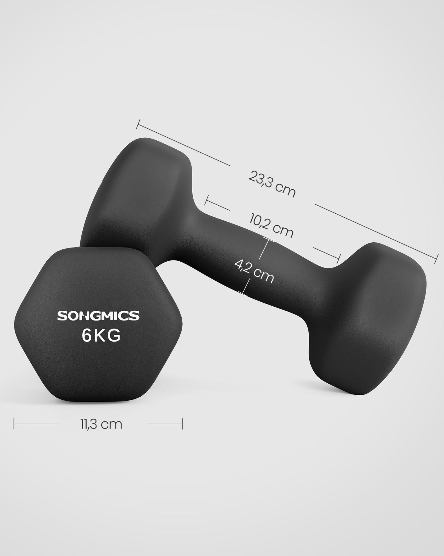 SONGMICS Dumbbells Set of 2 2 x 6kg Dumbbell Set Hexagon Neoprene Coating Strength Training Workout Fitness Training for Home Ink Black SYL160B01 - USYL908Q01