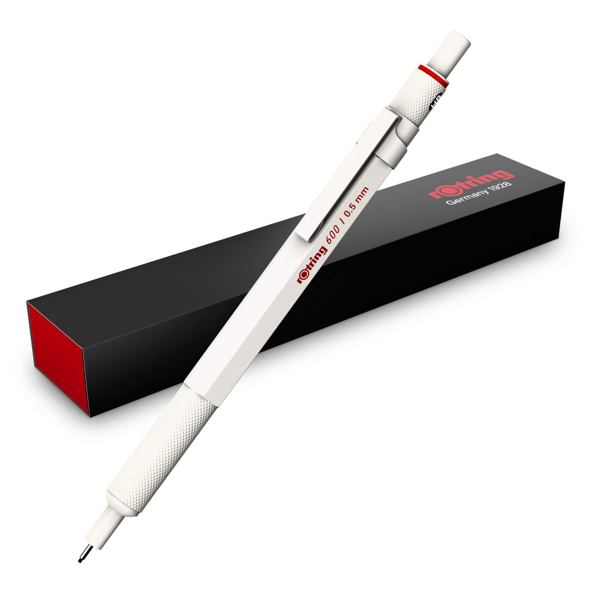 rOtring 600 Mechanical Pencil | HB Lead 0.5 mm | Twist Mechanism Pencil with Full Metal Body | Pearl White | Non-slip Knurled Grip Zone and Hexagonal Shaft - 2158795