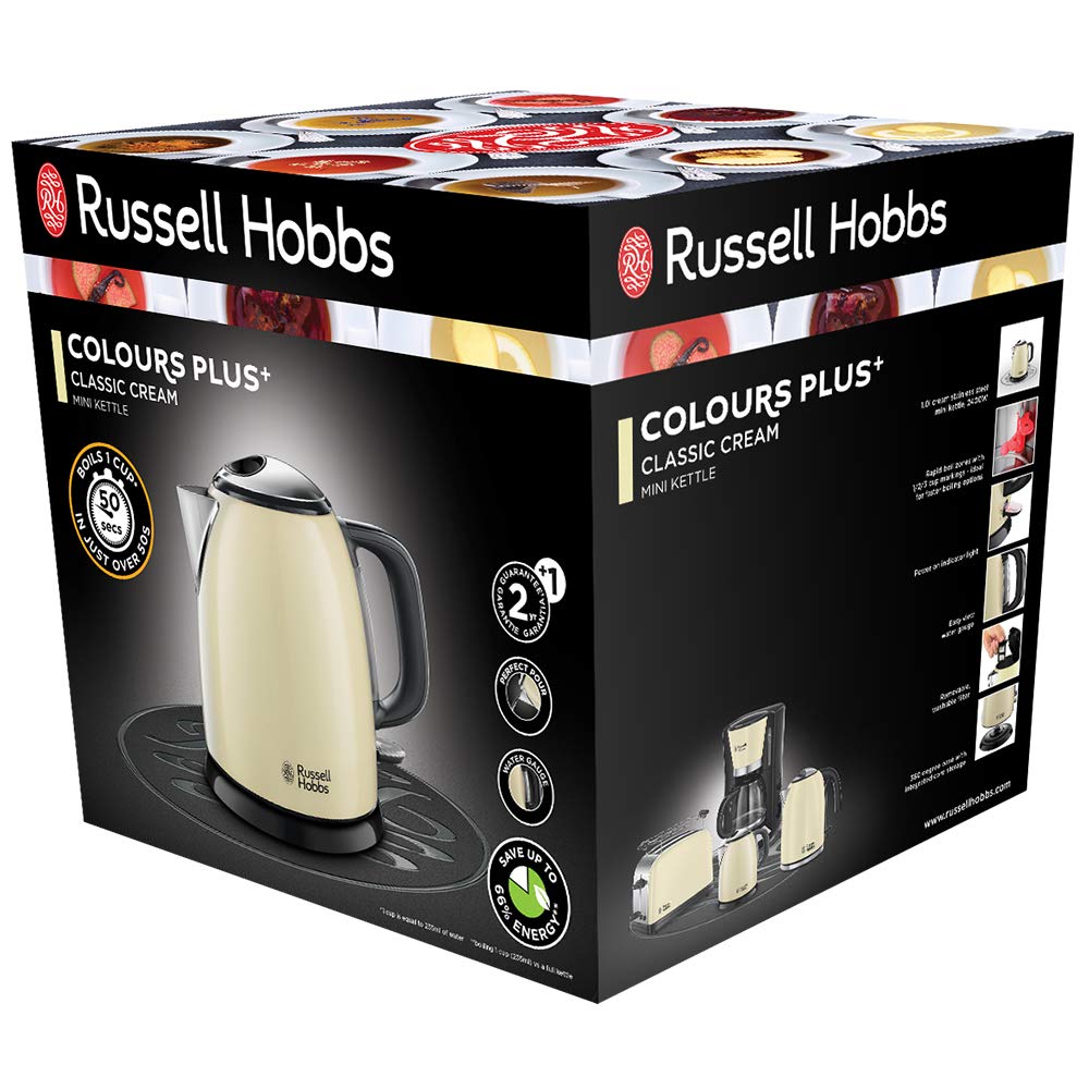 Russell Hobbs Fierbător de apă, 1,0 l, Oțel inoxidabil Crem, Funcție de fierbere rapidă - 24993-70