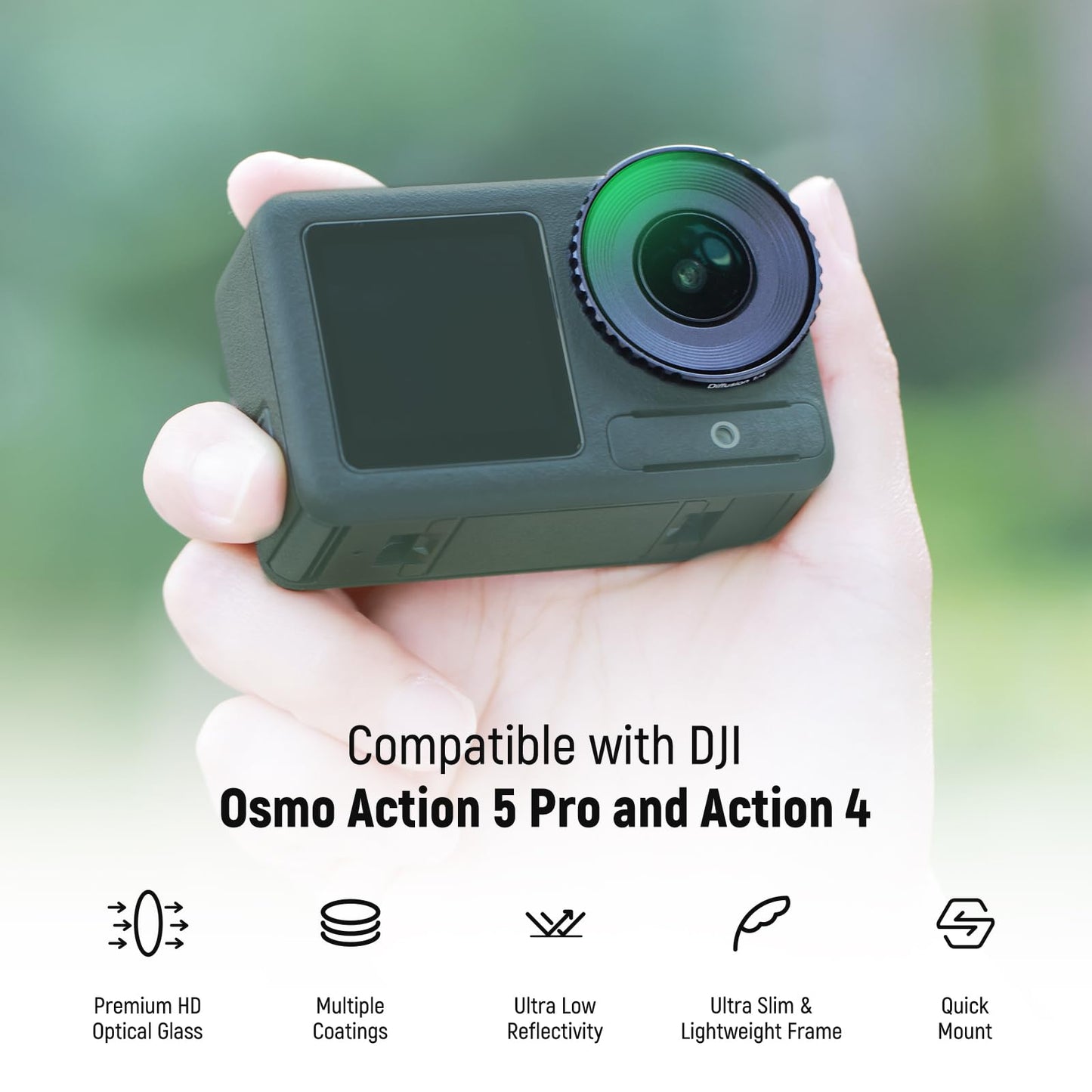 NEEWER ND filter kit compatible with DJI Osmo Action 5 Pro/4, variable ND 8-32 + CPL + black diffusion filter 1/4 for fog cinema effect, multi-coated HD action camera accessories, FL-52 - 10106165