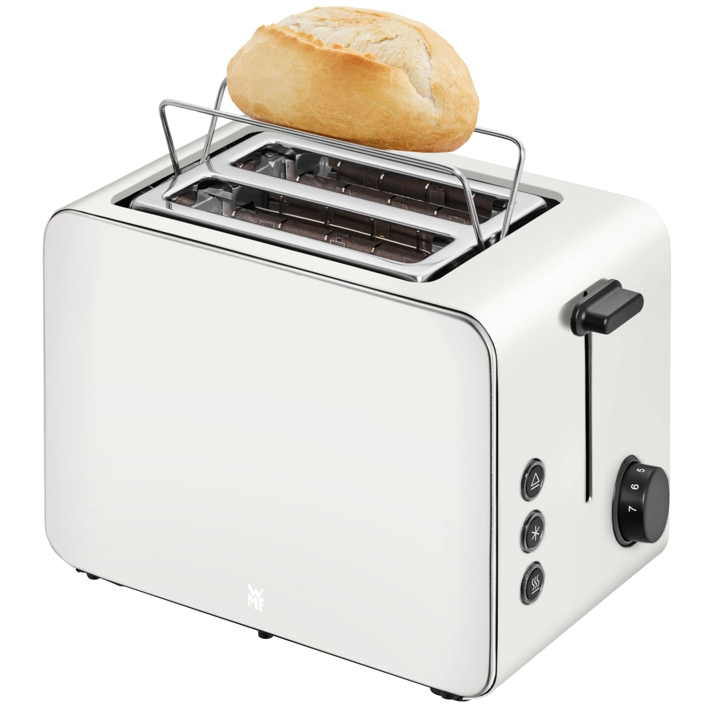 WMF Stelio toaster 2 slices stainless steel, double slot with bread roll attachment, bagel function, 7 browning levels, 900 W, matt white stainless steel - 414210001