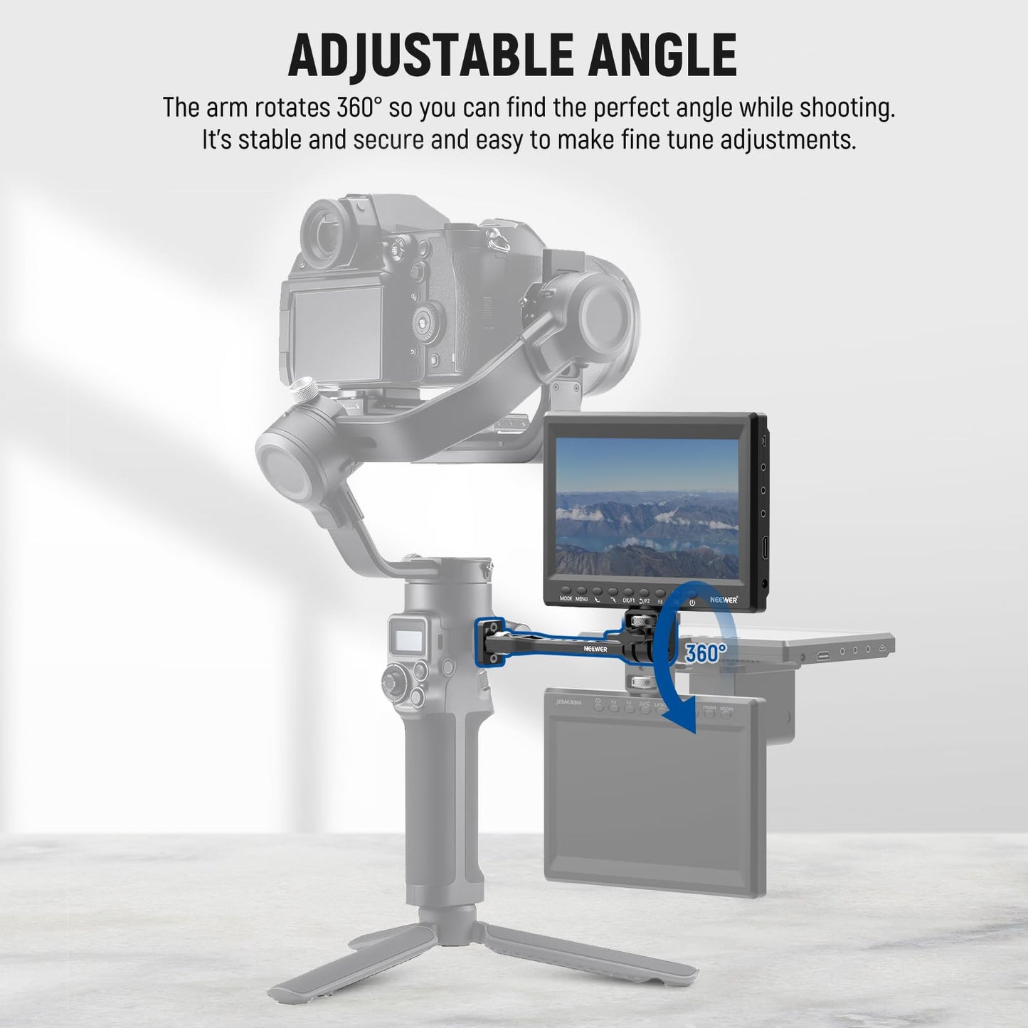 NEEWER Adjustable Monitor Mount, 360° Rotating Camera Monitor Mount with 1/4 Inch Thread, Compatible with DJI RS4 Pro RS3 RS2 RSC2 ZHIYUN Crane 2S Crane 3 3S WEEBILL-S MOZA Gimbals, GA005 - 10102340