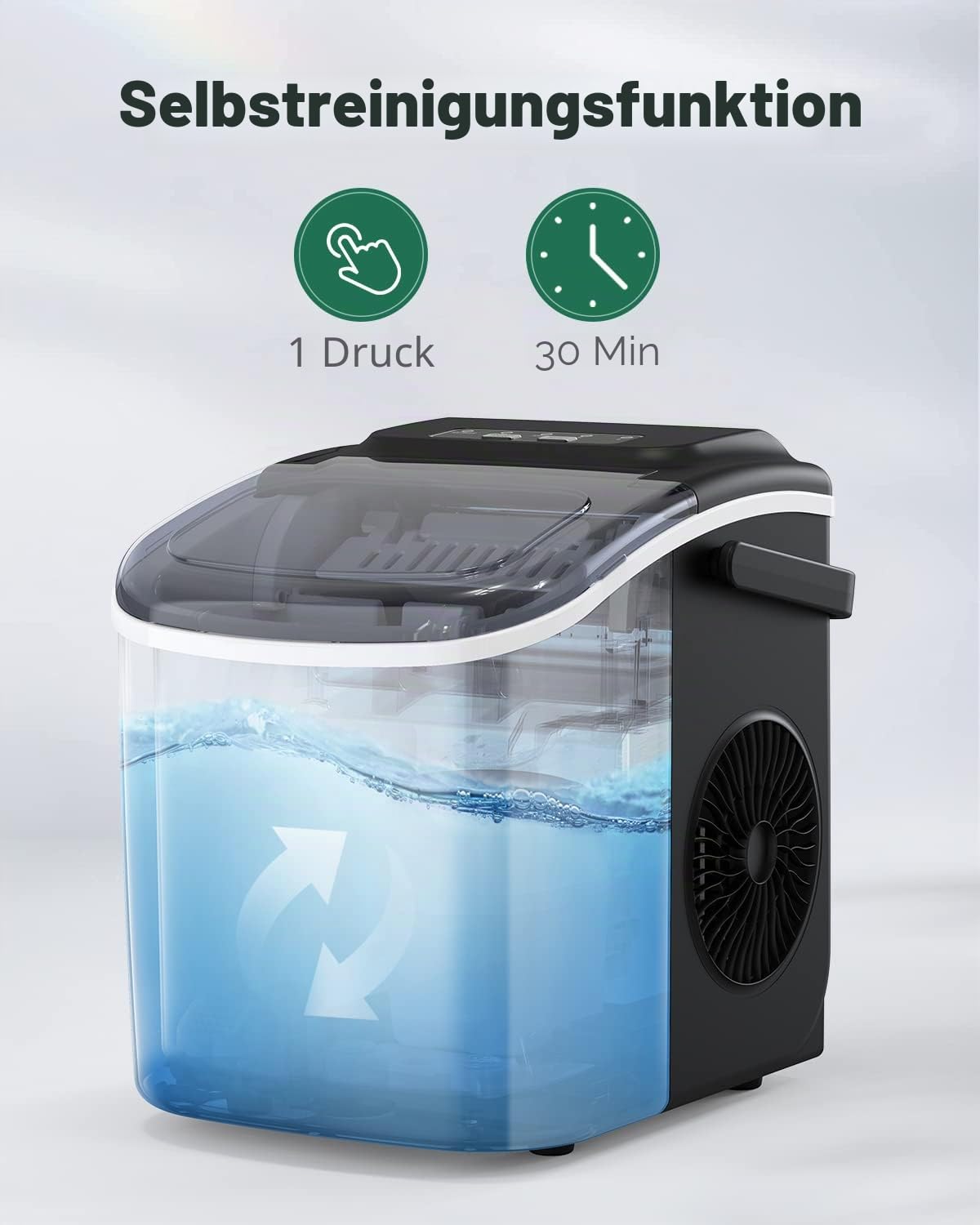 Silonn ice cube machine, ice cube maker 9 cubes ready in 6 minutes, 12 kg in 24 hours, self-cleaning small ice cube machine, 2 ice cube sizes for kitchen, office, bar and party, black - SLIM09B-4