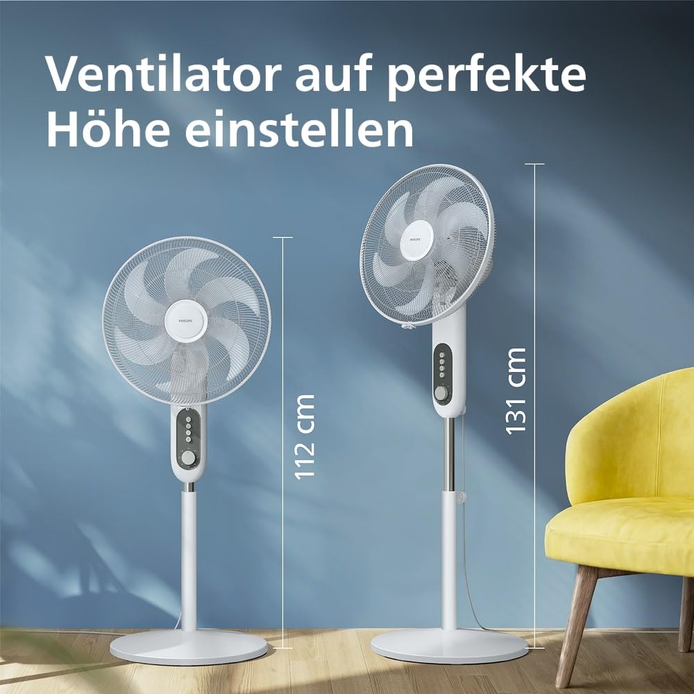 Philips Stand Fan Series 1000 - Powerful & Quiet, 38 dB, Height Adjustable, Tiltable, Oscillation, Timer, White (CX1220/00)