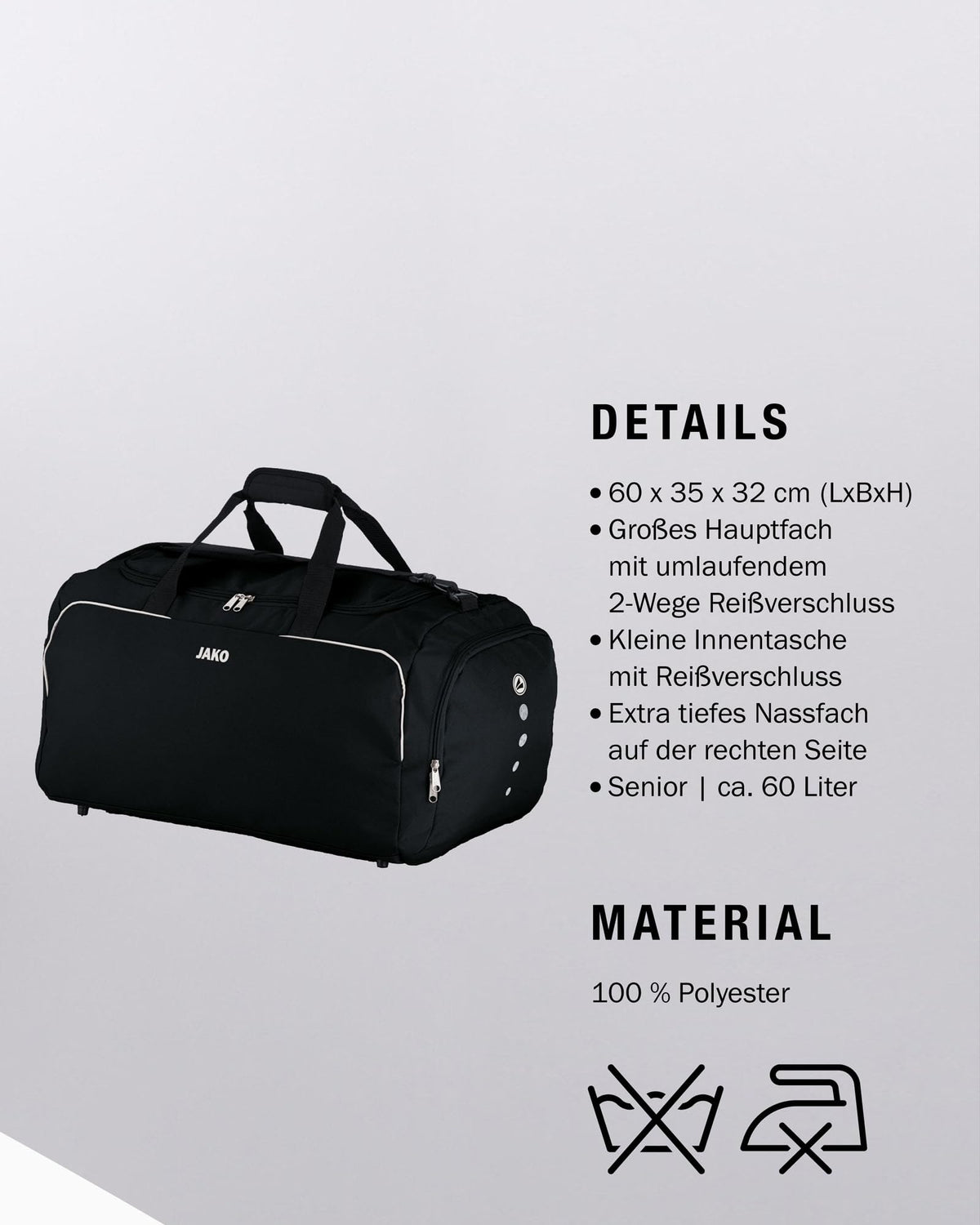 JAKO Classico Sports Bag, Unisex, Black, approx. 60 Liters - 1950/08/3