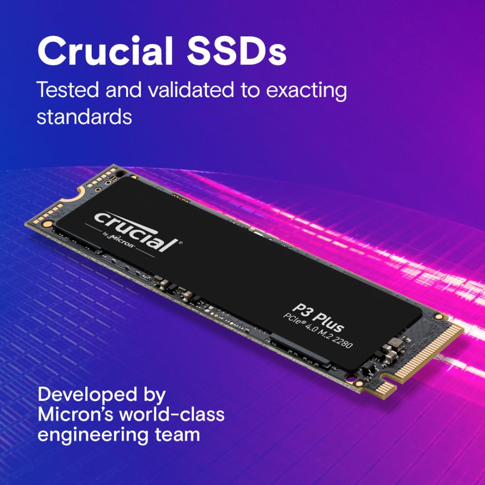Crucial P3 Plus SSD 500GB M.2 PCIe Gen4 NVMe, cu viteze de până la 4.700 MB/s, compatibil cu laptopuri și desktopuri, Solid State Drive - CT500P3PSSD8