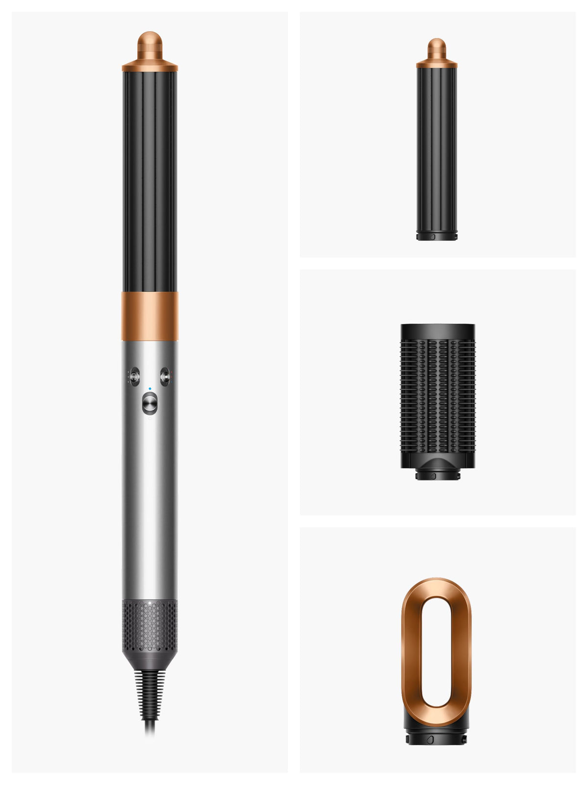 Dyson Airwrap Origin™ Multi-Styler și Uscător de Păr – 3 accesorii inteligente pentru coafare, crearea de bucle și valuri și uscare fără căldură extremă, Nickel/Cupru - HS02