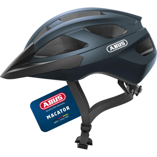 ABUS road bike helmet Macator - sporty bike helmet for beginners - also for pigtail wearers - for women and men - dark blue glossy, size M - 67326