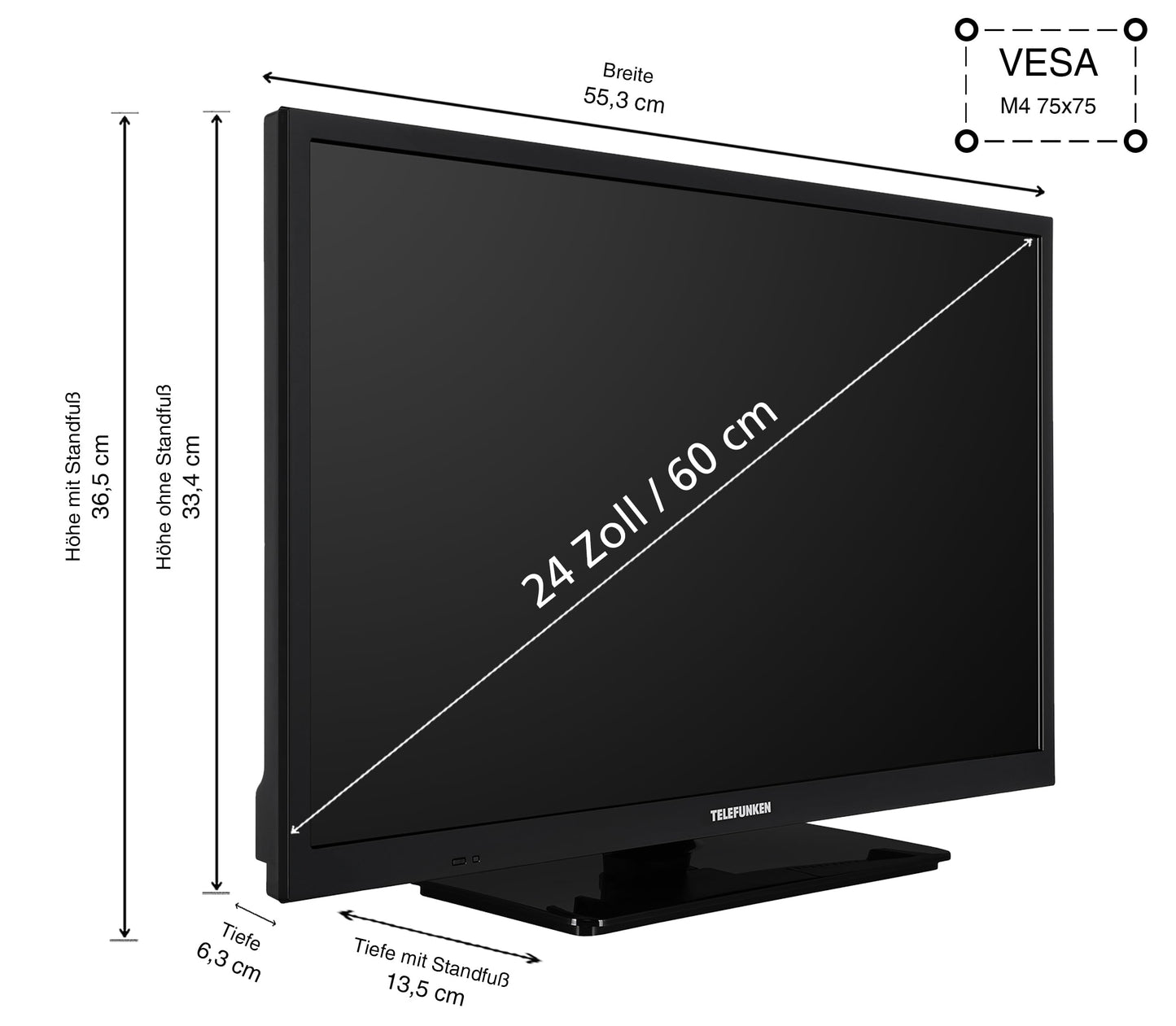 TELEFUNKEN XH24O550M TV 24 inch HD-Ready LED TV with 60 cm screen diagonal and integrated triple tuner, black (2026)