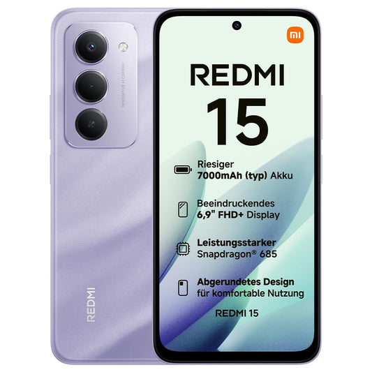 XIAOMI Redmi 15, smartphone 8+256GB, mobile phone with Android, 6.9" FHD+ 144Hz DotDisplay, Snapdragon 685, 50MP AI dual camera, 7000mAh battery, Sandy Purple - MZB0MFZEU
