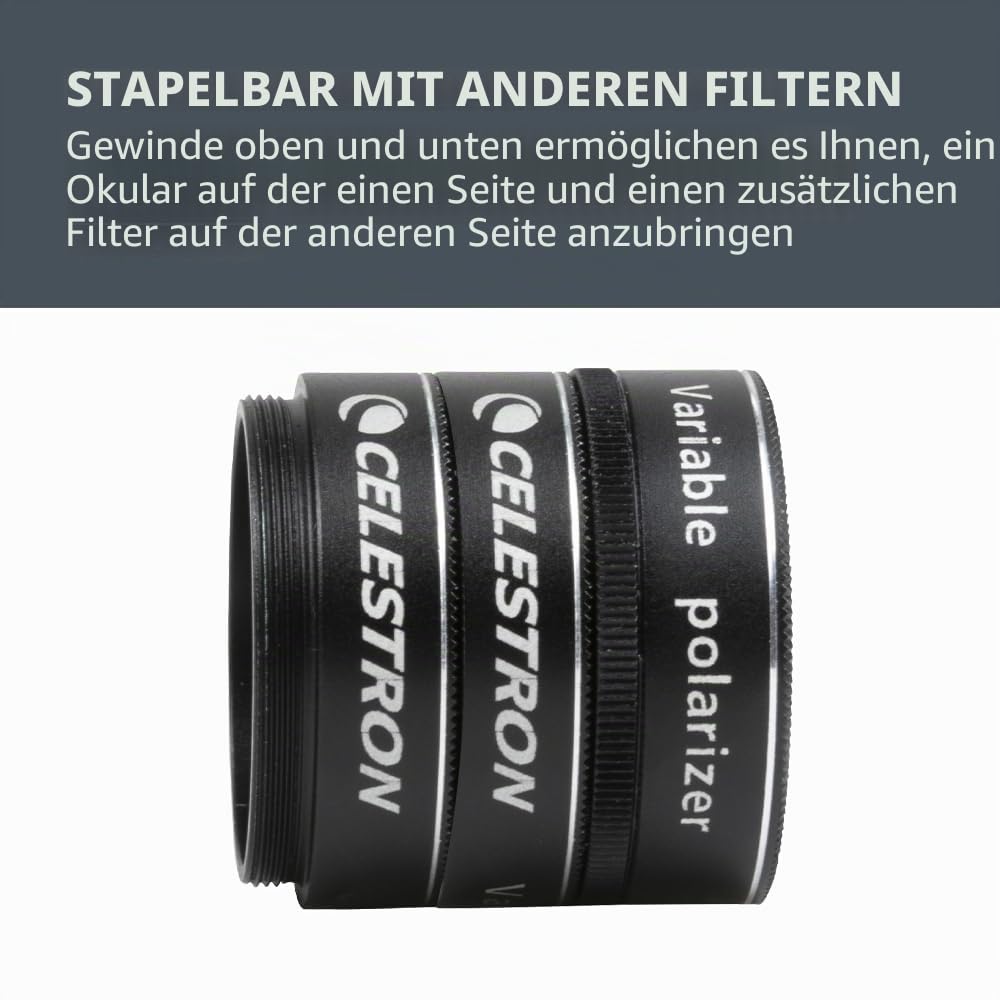 Celestron 94107 Variable Polarizing Moon Filter - Reduces Brightness and Glare, Compatible with 1.25" Eyepieces and Suitable for Lunar, Venus & Double Star Observation, Black - 94107-CGL