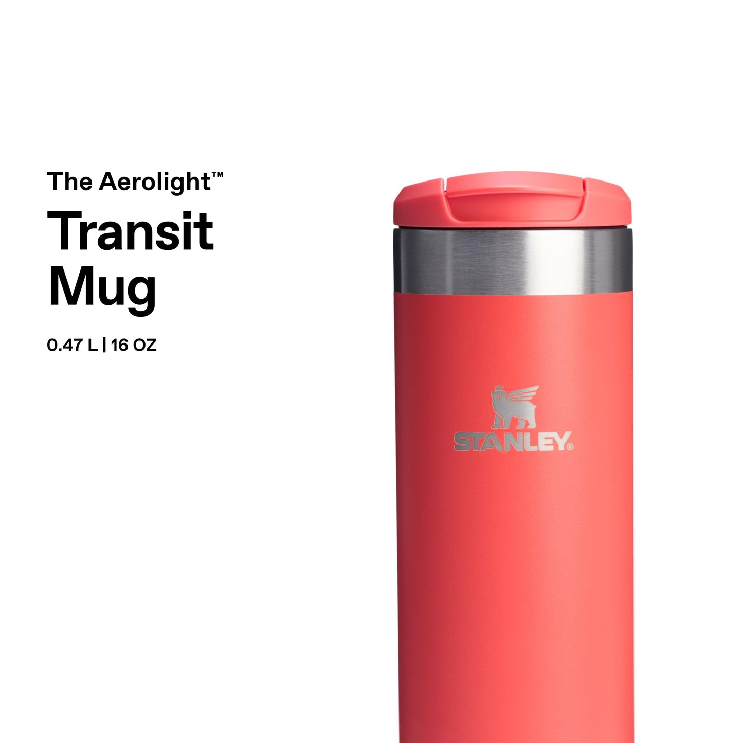 Stanley 1913 Aerolight Transit Thermo Mug 0.47L - Keeps Hot for 6 Hours - Dishwasher Safe - Coffee Mug To Go Leak-Proof - Compatible with Common Car Drink Holders - Hot Coral - 100000108204