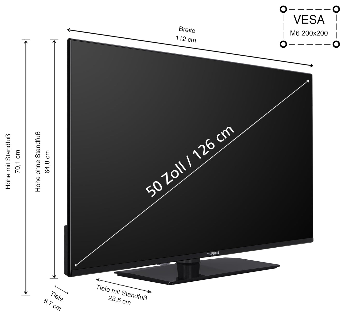 TELEFUNKEN XU50VP750M, 50 inch Smart TV, VIDAA, 4K UHD, HDR, Dolby Vision, triple tuner, 6 months HD+, black (2026)