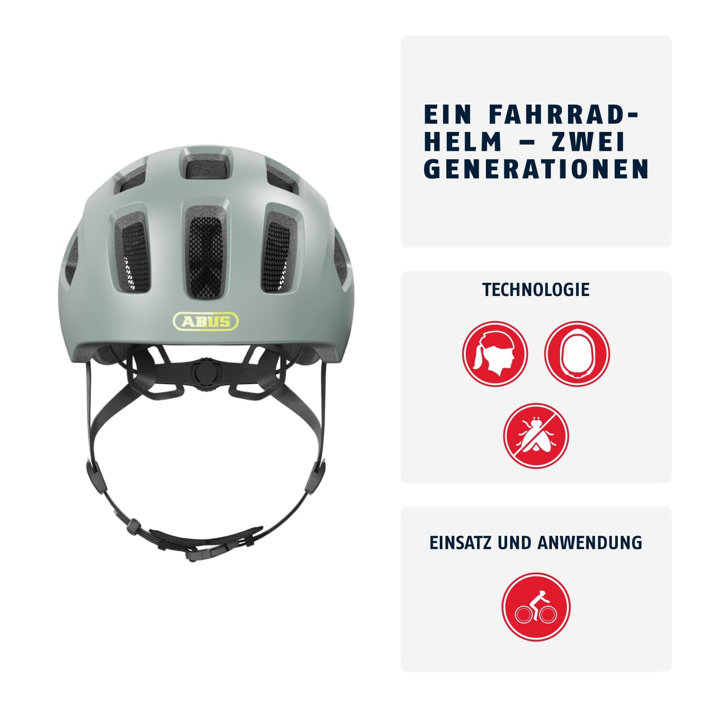 ABUS Youn-I 2.0 bicycle helmet - with light for children, teenagers and young adults, girls, boys, gray (cool grey), S (48-54 cm) - 91890