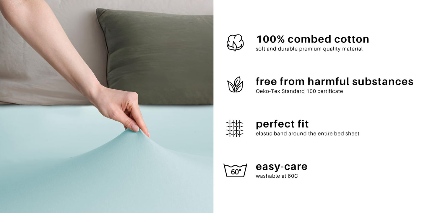 DecoKing fitted sheets 200x220 220x240 cm 100% combed cotton light blue fitted sheets jersey box spring bed Amber 200 x 220 220 x 240