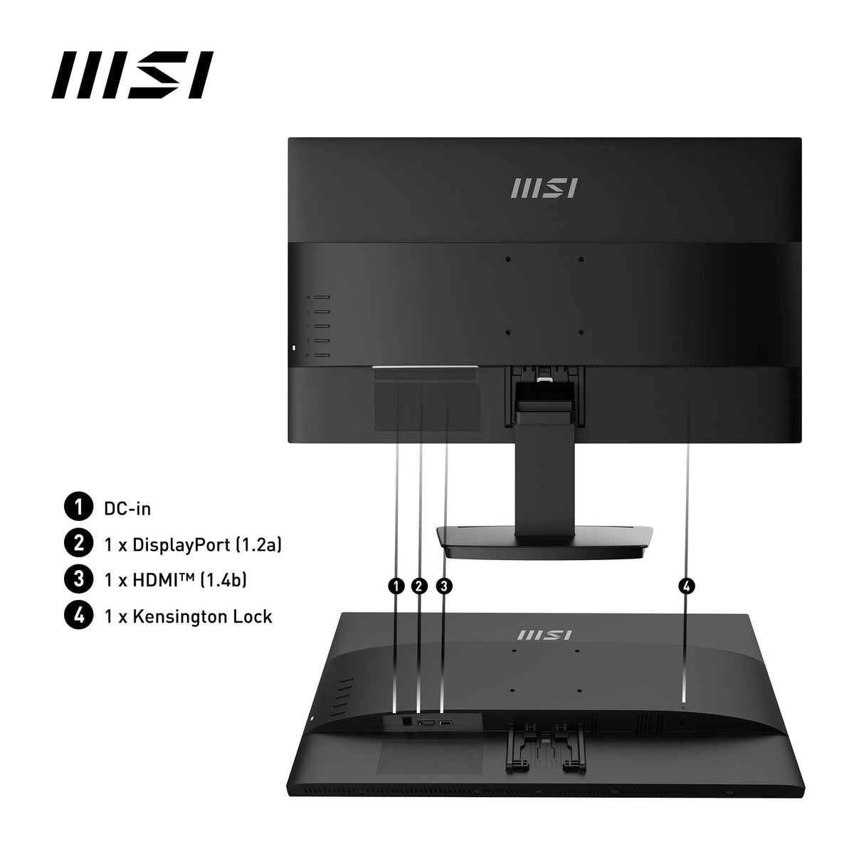 MSI PRO MP2412DE Monitor Office de 23,8 Zoll Full HD - 1920 x 1080 VA Panel, 100 Hz, prietenos cu ochii, montabil VESA, suport Display Kit, înclinat - HDMI 1.4, DP 1.2a - 9S6-3BA9CH-045