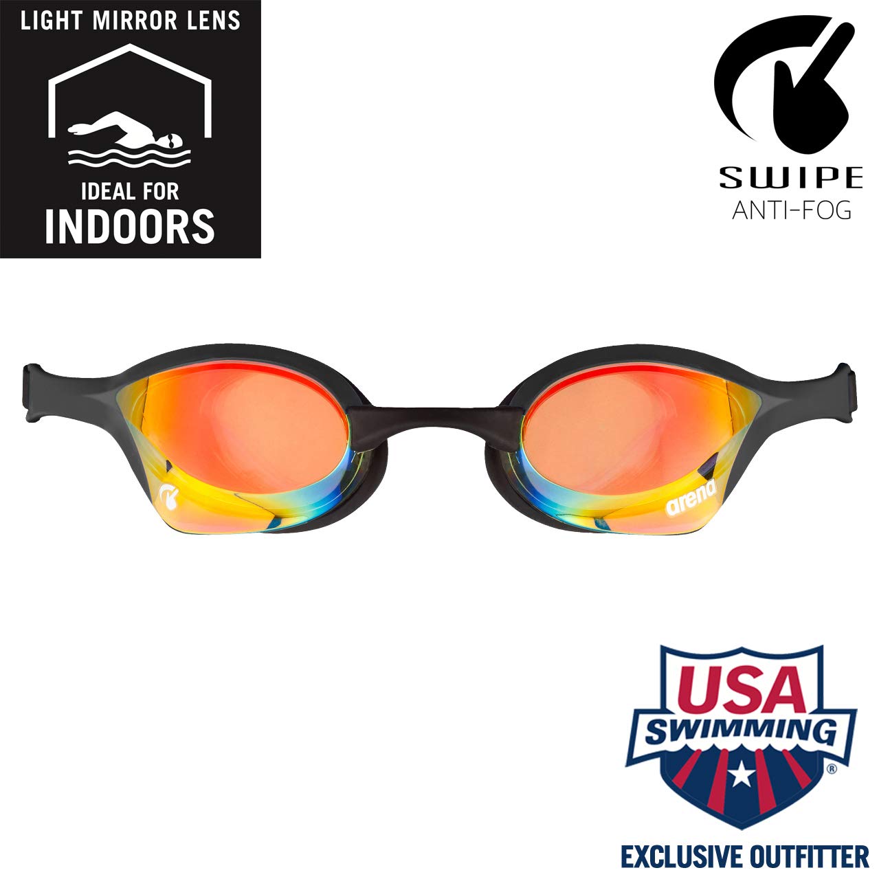 ARENA Cobra Ultra Swipe Mirror Unisex Race Swimming Goggles for Adults, Diving Goggles with Curved Mirror Lenses, Anti-Fog, UV Protection, 5 Interchangeable Nose Bridges - 002507-350-NS