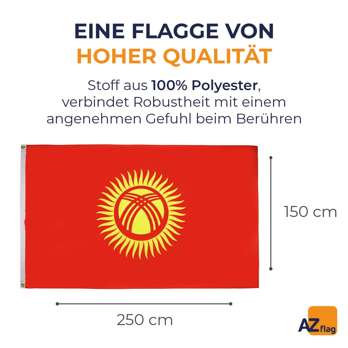 AZ FLAG - Kyrgyzstan Flag - 250x150 cm - Large Kyrgyz Flag 100% Polyester with Brass Eyelets - 300g - K_110