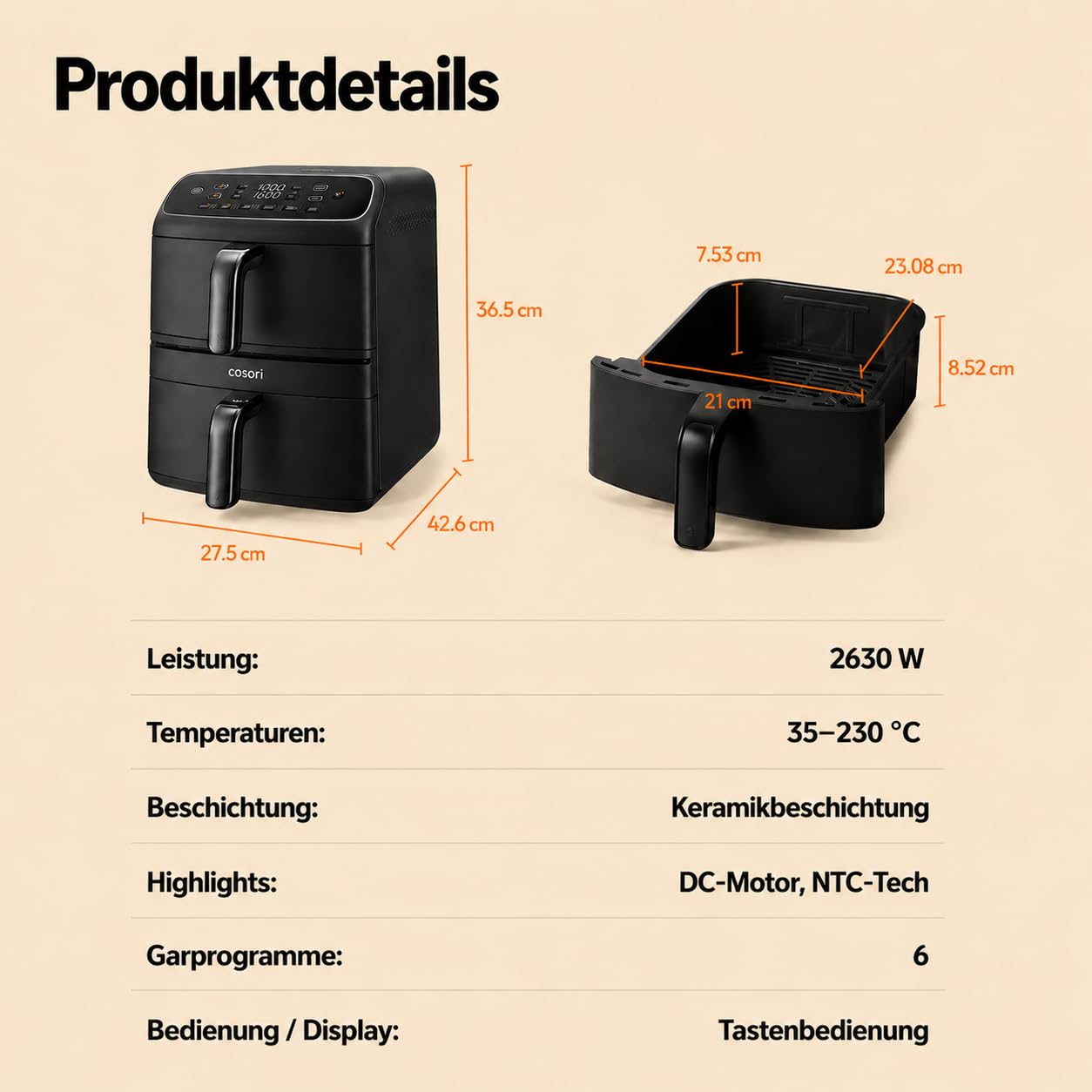 Cosori Airfryer, new generation 2026, exclusive TurboBlaze-Tech, 8.6 L - CAF-DC861-AEU