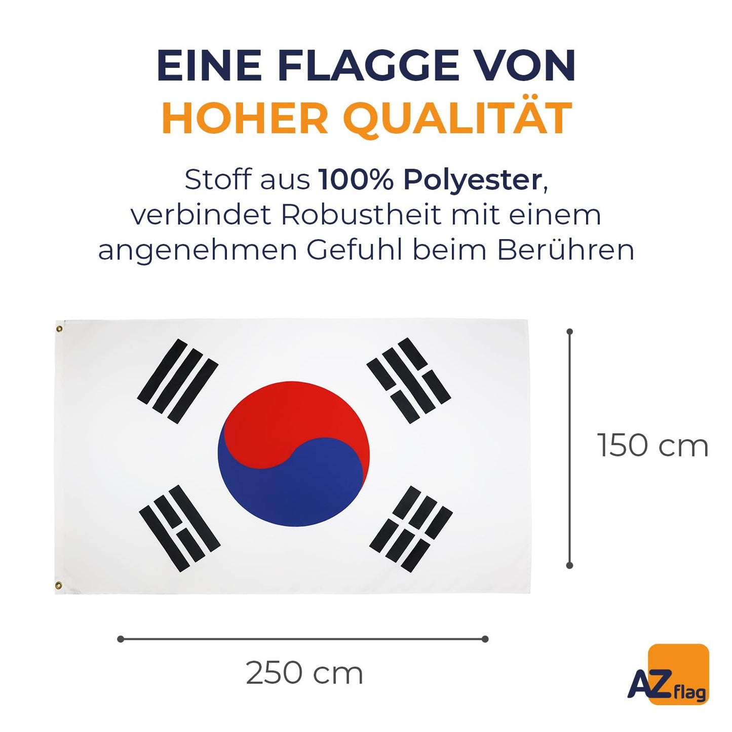 AZ FLAG - South Korea Flag - 250x150 cm - Large Korean Flag 100% Polyester with Brass Eyelets - 300g - K_46