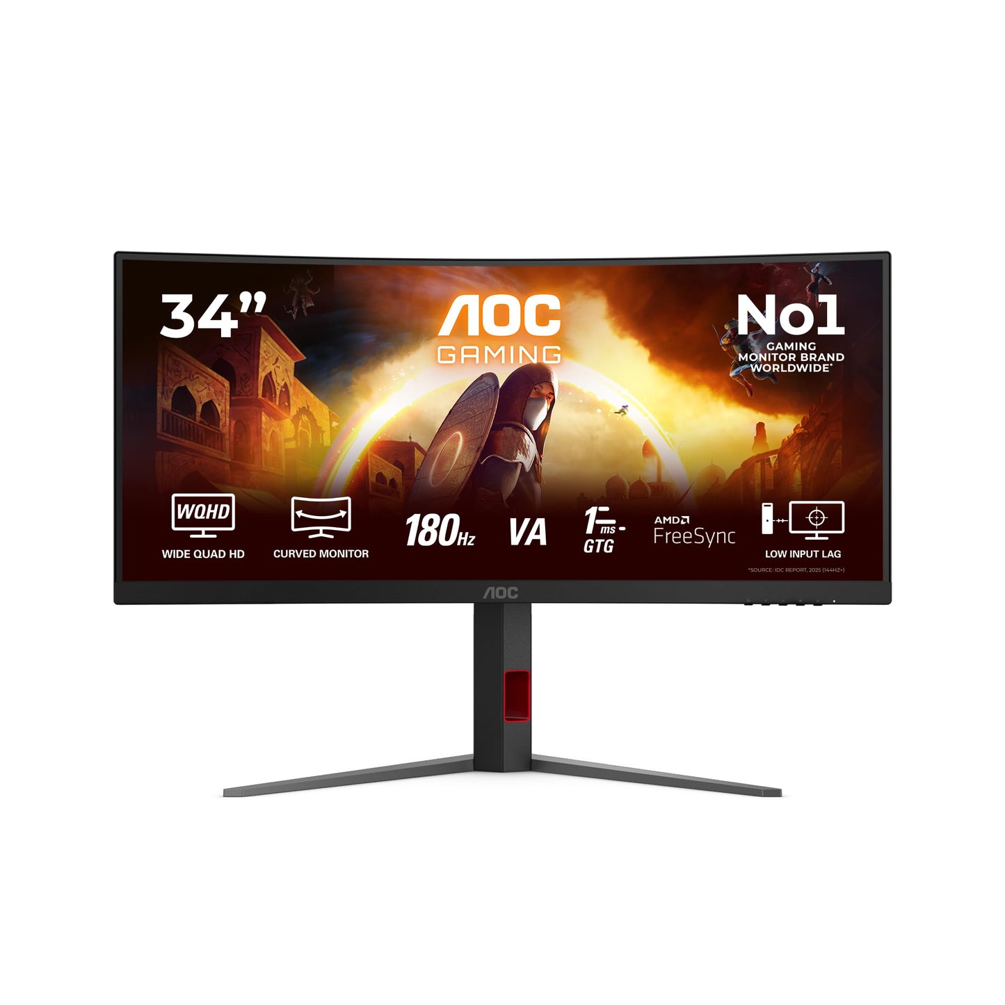 AOC CU34G4 34 inch curved, UW-QHD gaming monitor, 180Hz, Fast VA panel, 1ms GtG, HDR10, FreeSync Premium, height adjustment, (3440x1440 HDMI 2X 2.0 DP 1x 1.4) black