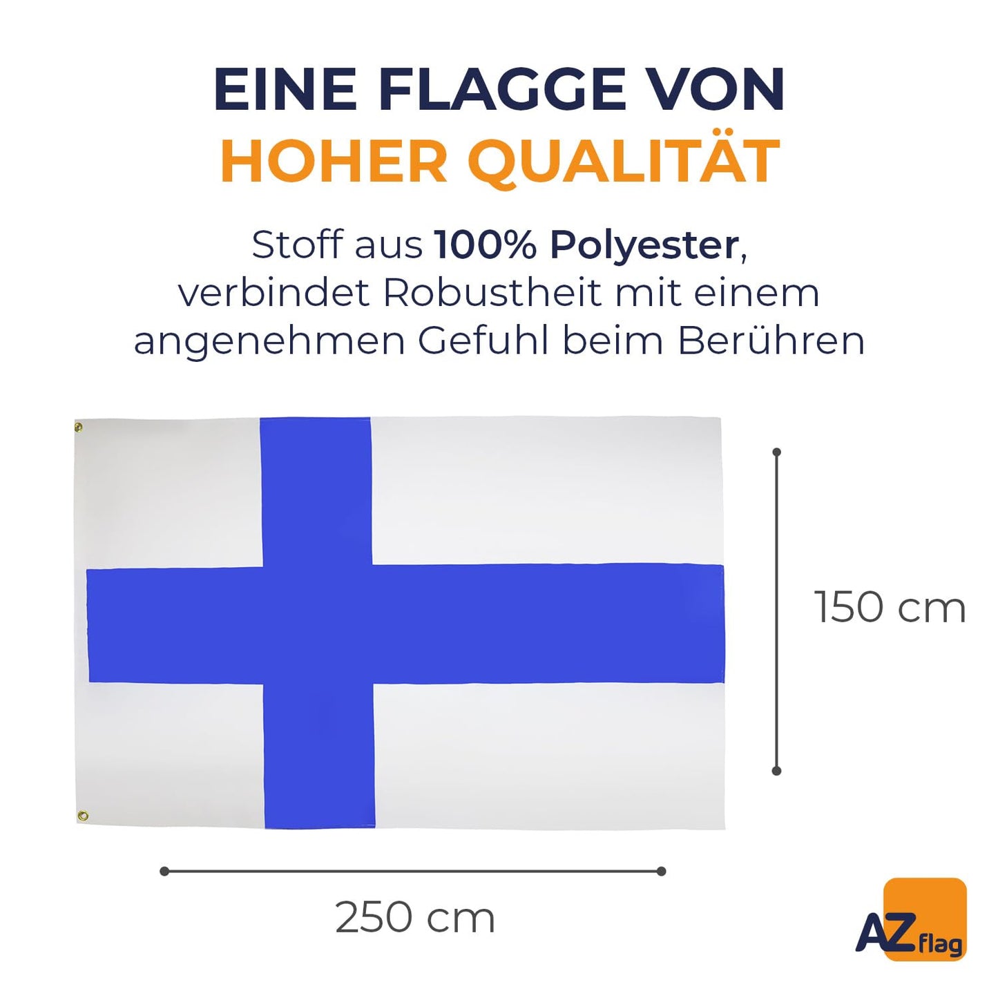 AZ FLAG - Finland Flag - 250x150 cm - Finnish Large Flag 100% Polyester with Brass Eyelets - 300g - K_66