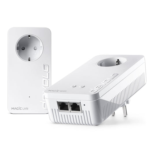 devolo Magic 2 WiFi next Starter Kit, WiFi Powerline Adapter, up to 2,400 Mbit/s, Mesh WiFi socket, 2x Gigabit LAN port, dLAN 2.0, white - 8634