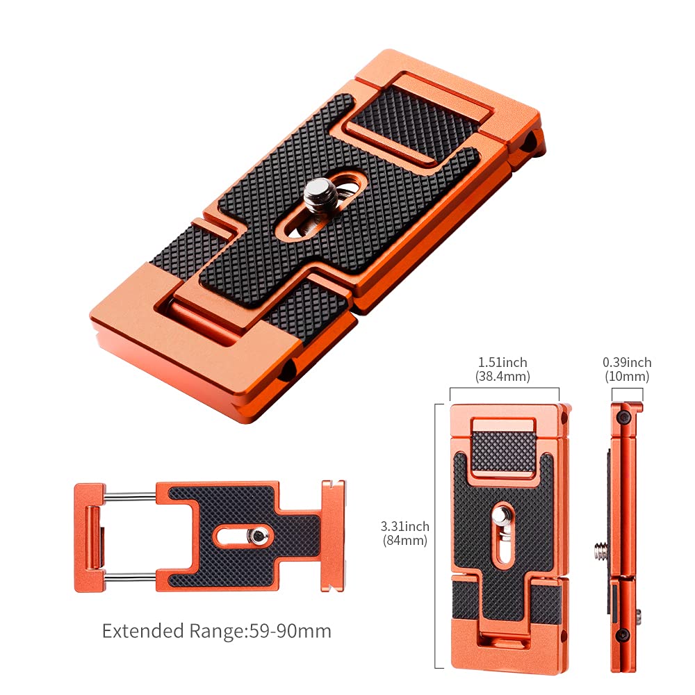 K&F Concept CA02 Aluminum Multi Quick Release Plate, 2 in 1 Professional Camera Quick Release Plate, for Tripod, Camera, Cell Phone, Orange