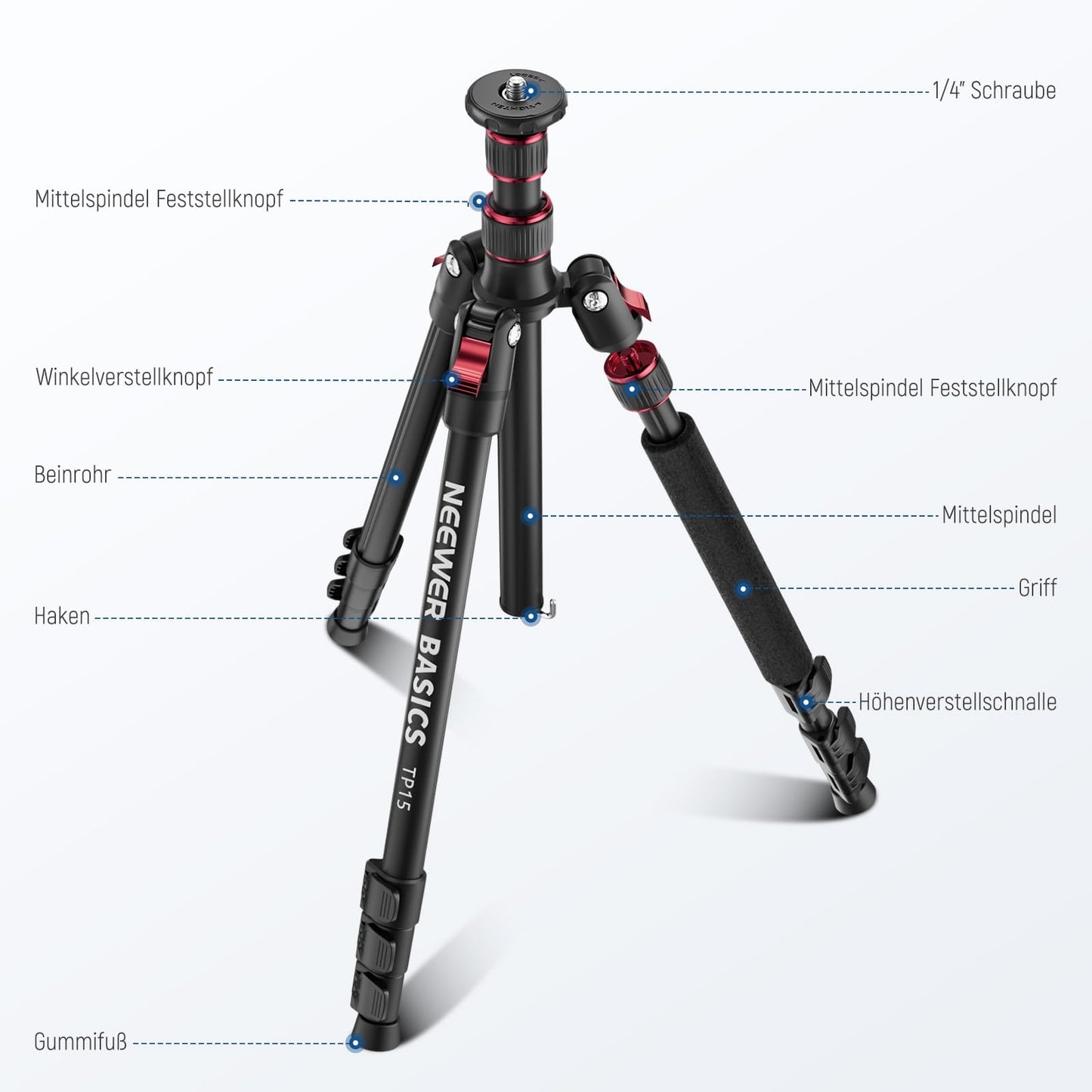 NEEWER Basics TP15 Camera Tripod Monopod, 68" Metal Heavy Duty Portable Travel DSLR Phone Stand with Cell Phone Holder, Compatible with iPhone for Film and Video, Ball Head Not Included