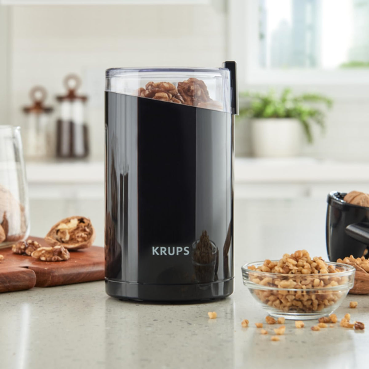 Krups F20342 Coffee and Spice Grinder in One, Powerful Motor, Adjustable Grind Size, 75g Capacity, Stainless Steel Blade, Safety Lid, Anti-Slip Feet, Black