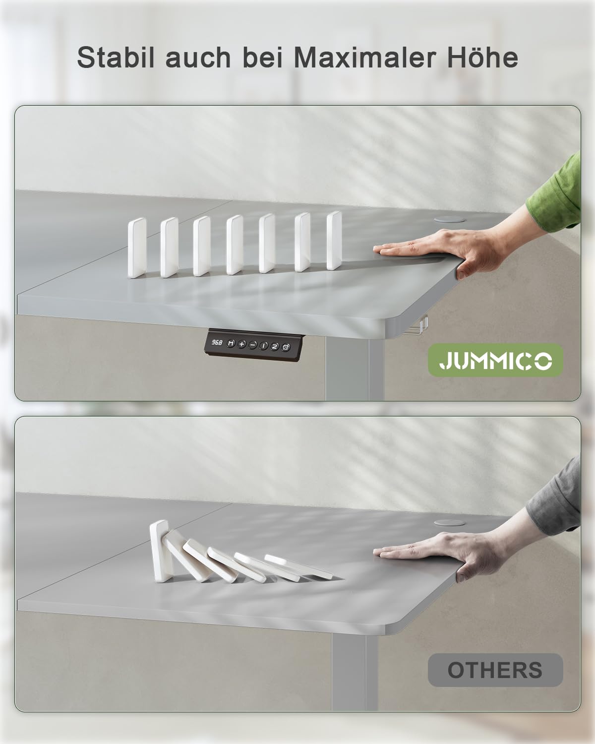 JUMMICO Birou reglabil pe înălțime cu port de încărcare USB, birou reglabil electric 140 x 60 cm, masă de lucru stând-așezat, birou ergonomic, masă de calculator reglabilă, birou în picioare, gri - 0403