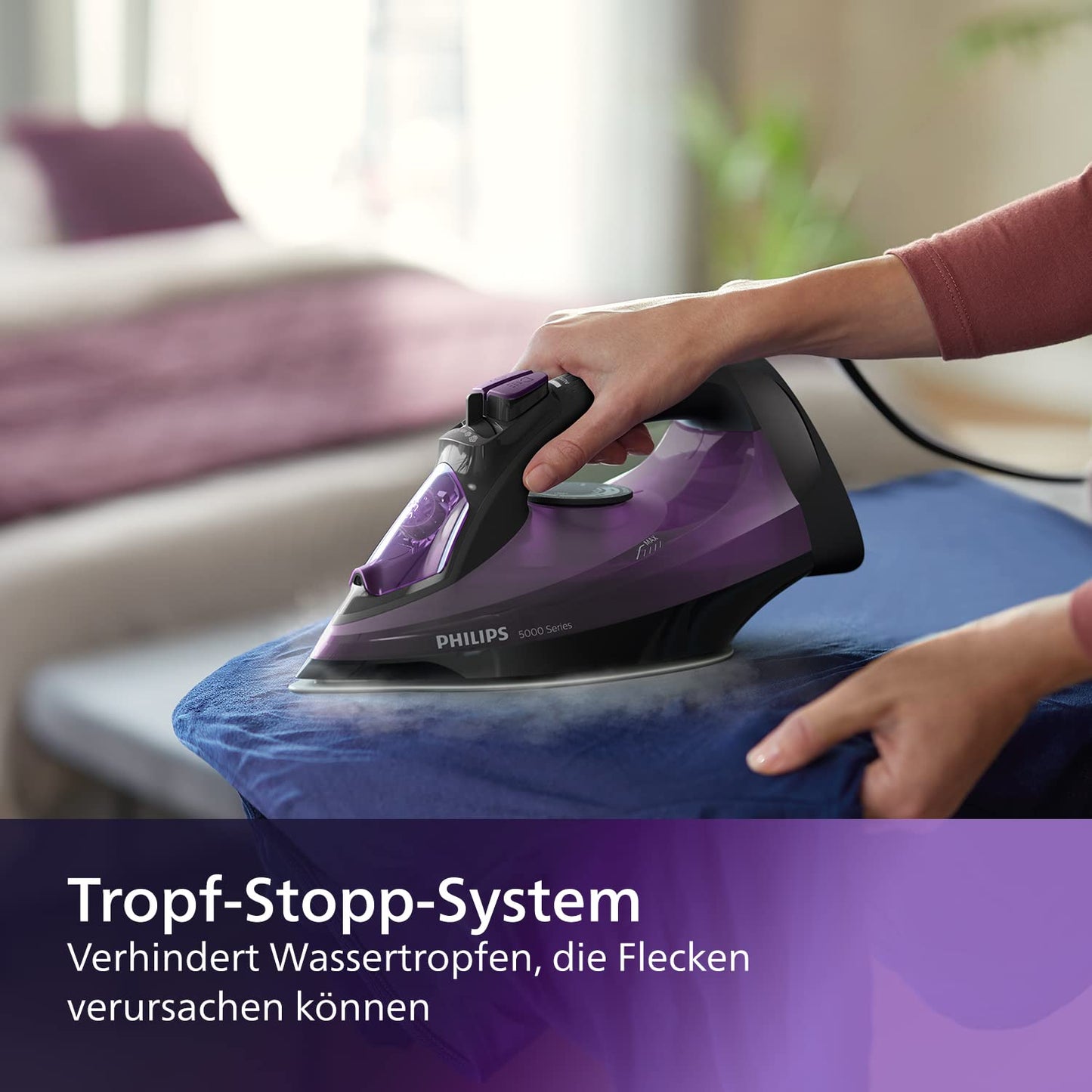 Philips 5000 Series steam iron - 2,400 W, steam boost up to 180 g, SteamGlide Plus soleplate, drip stop system, vertical steam, efficient ironing, automatic limescale cleaning (DST5030/80)